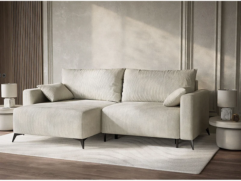 Hoekslaapbank met hoek links in veloursstof creme LEON