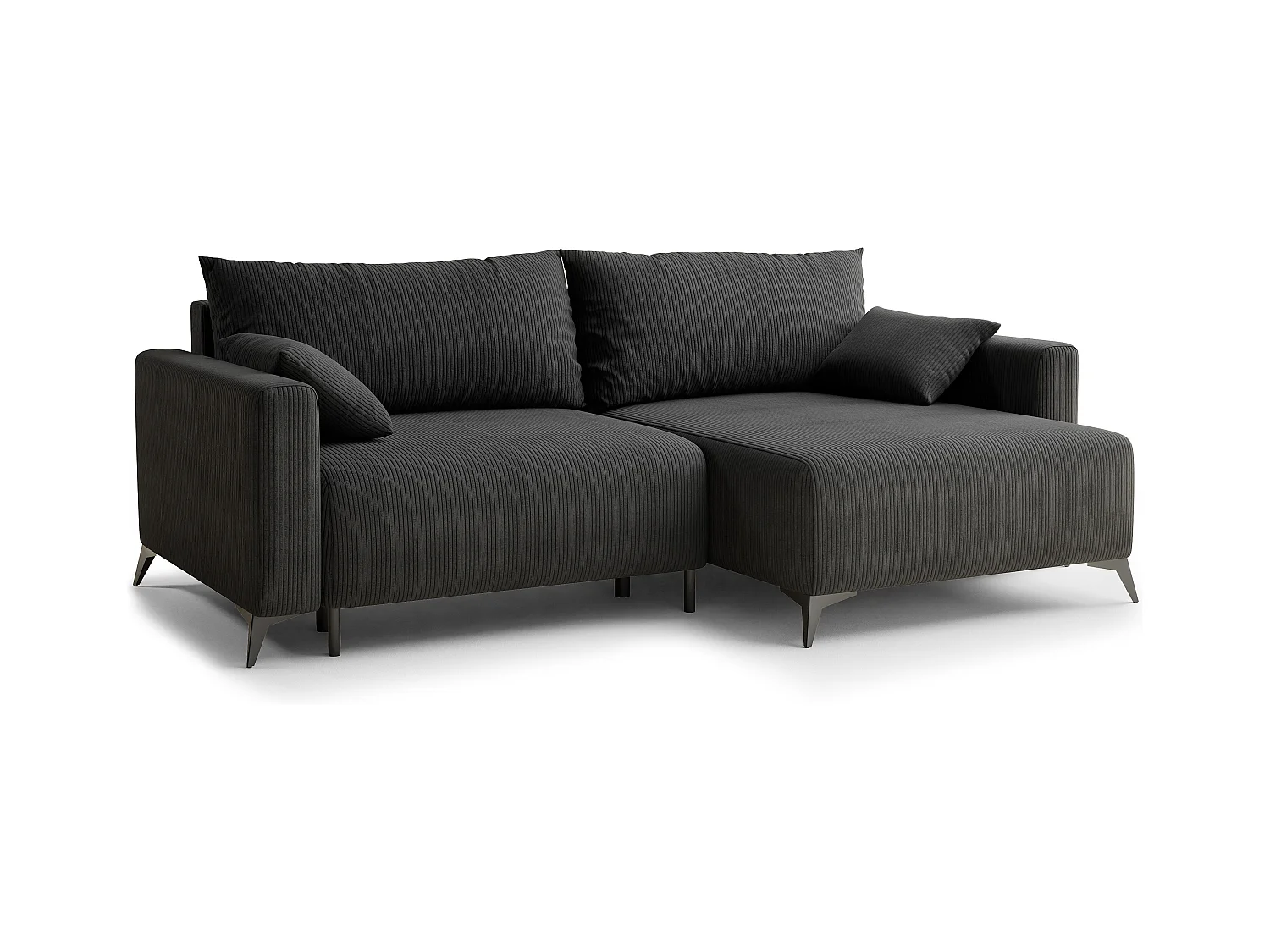 Canapé d'angle droit avec fonction lit en velours graphite LEON