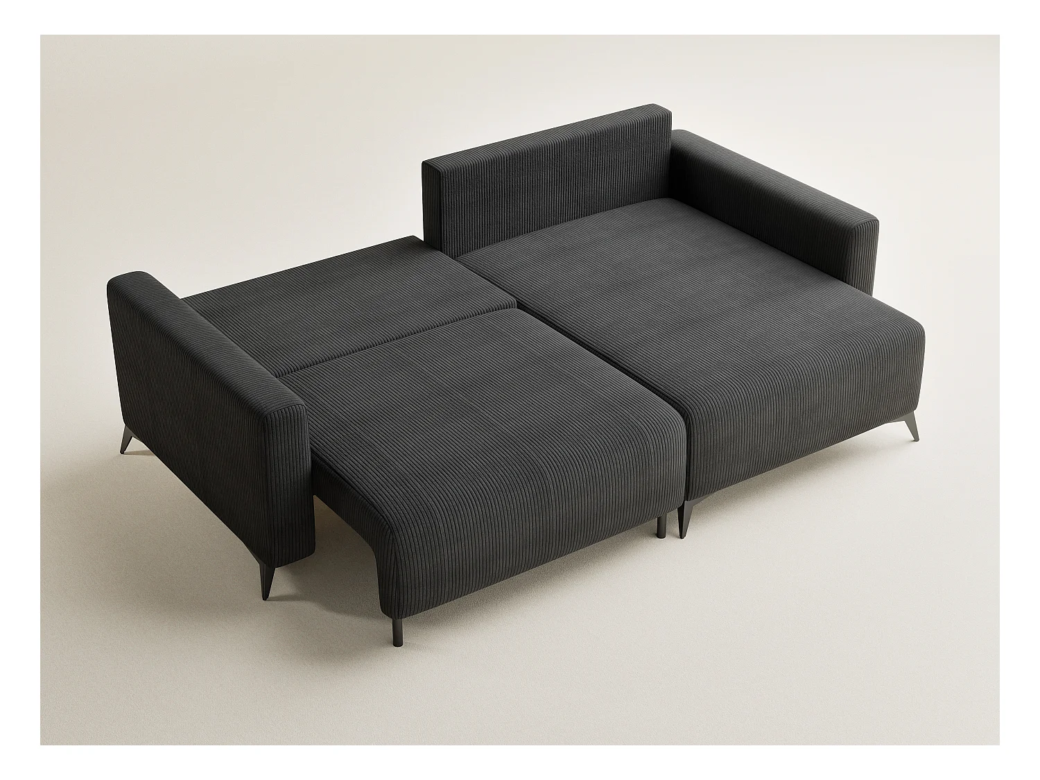 Canapé d'angle droit avec fonction lit en velours graphite LEON