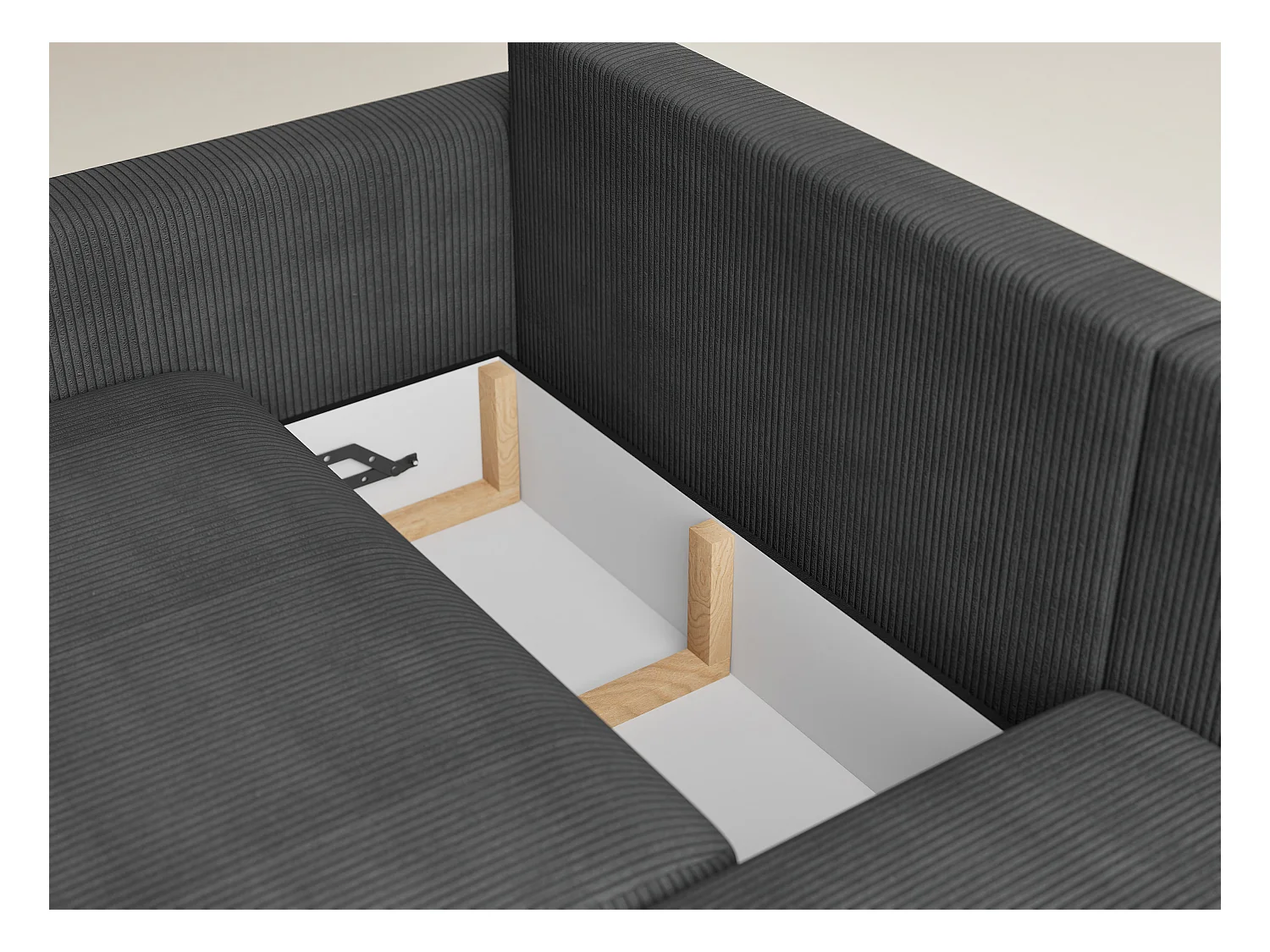 Canapé d'angle droit avec fonction lit en velours graphite LEON