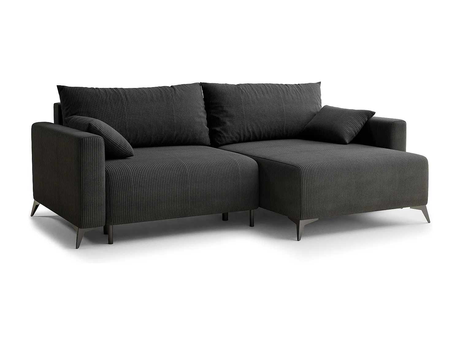 Canapé d'angle droit avec fonction lit en velours graphite LEON