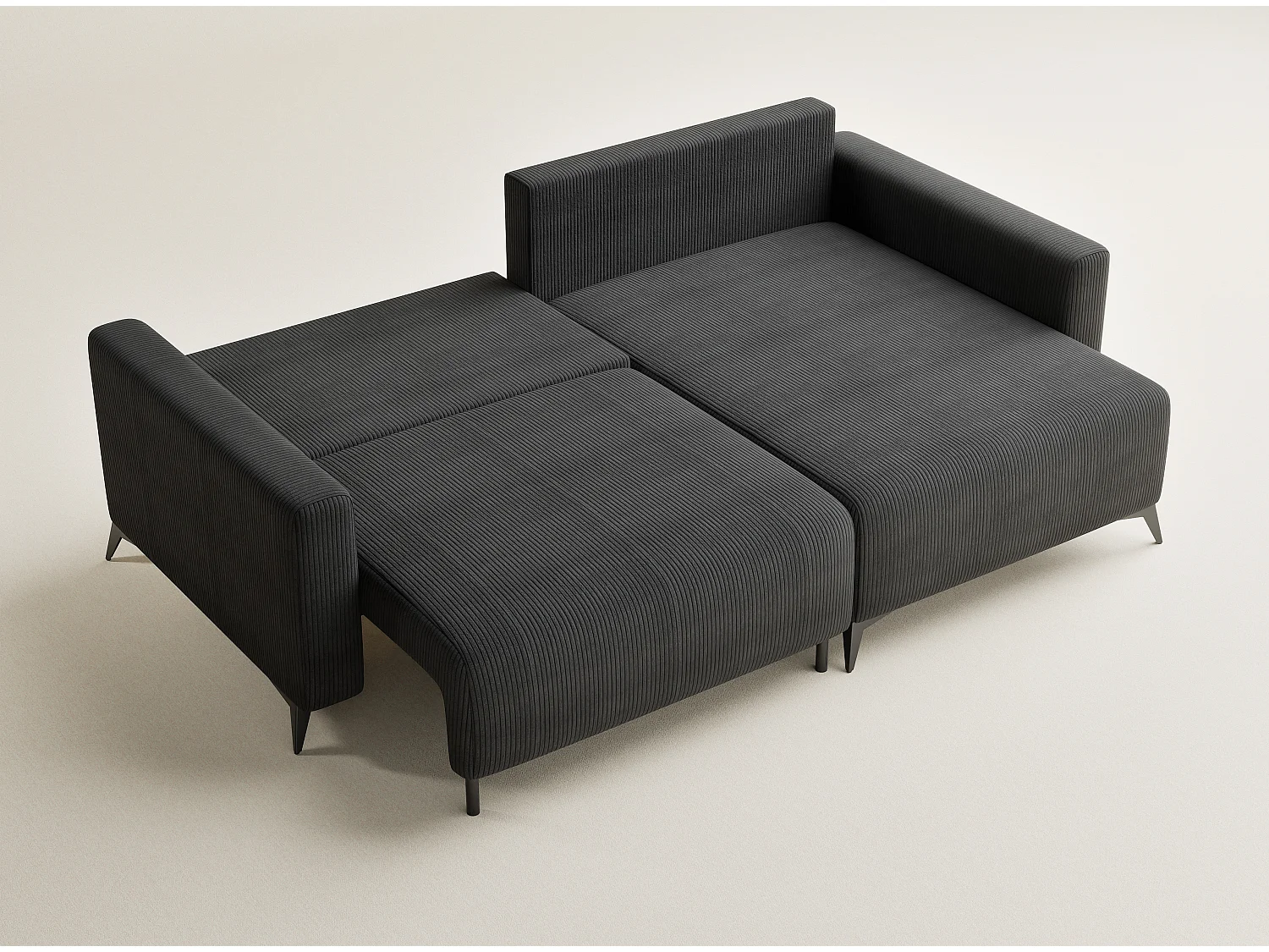 Canapé d'angle droit avec fonction lit en velours graphite LEON