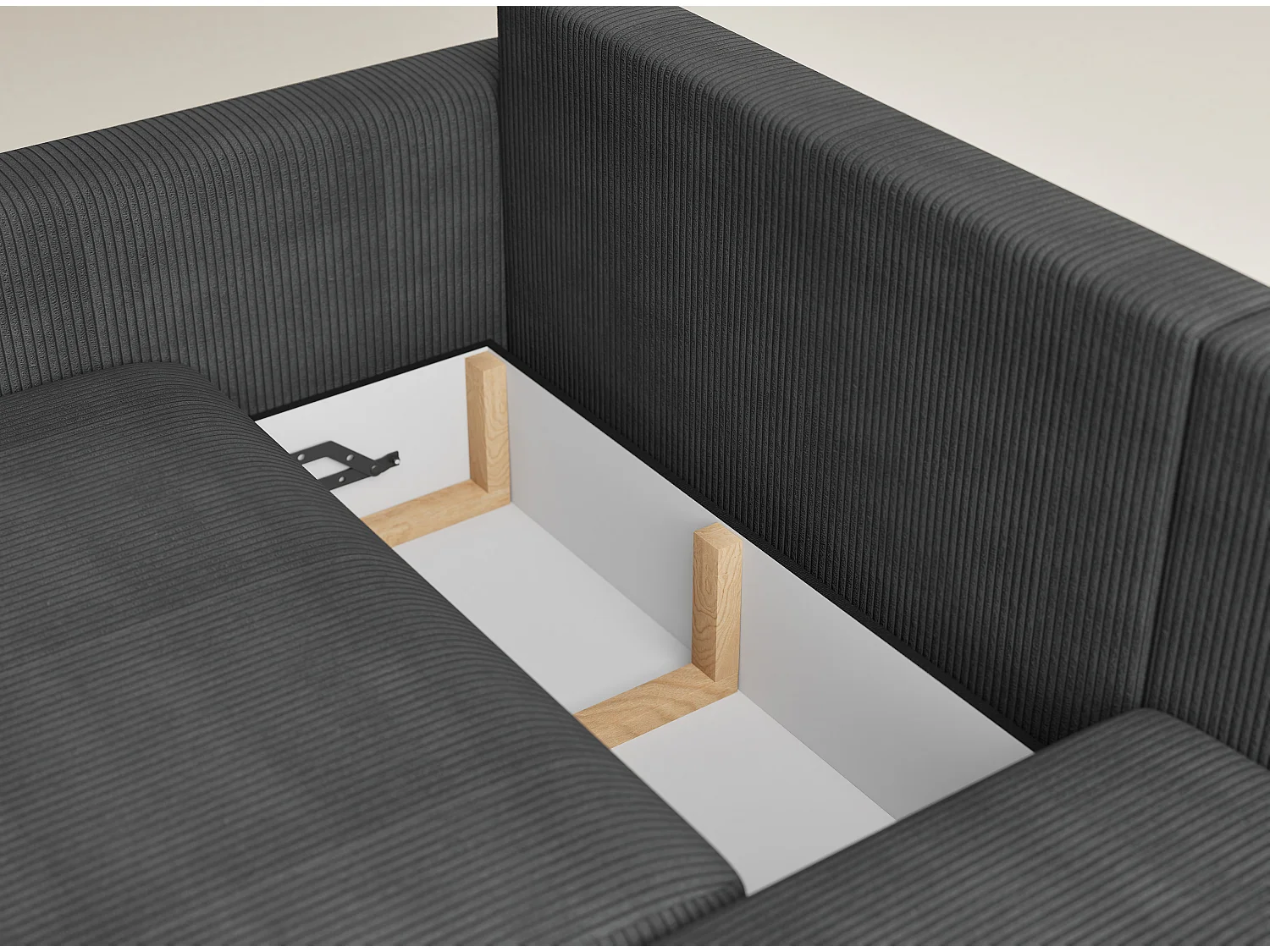 Canapé d'angle droit avec fonction lit en velours graphite LEON