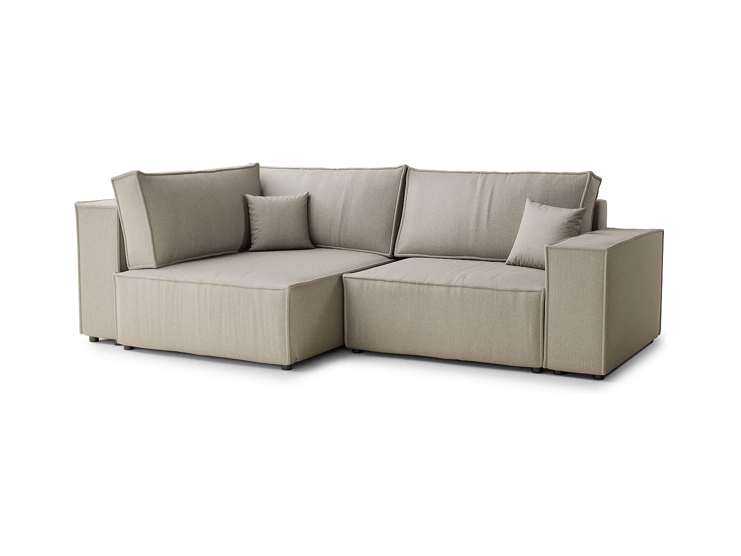 Canapé d'angle gauche avec fonction lit en tissu tressé beige TONGA