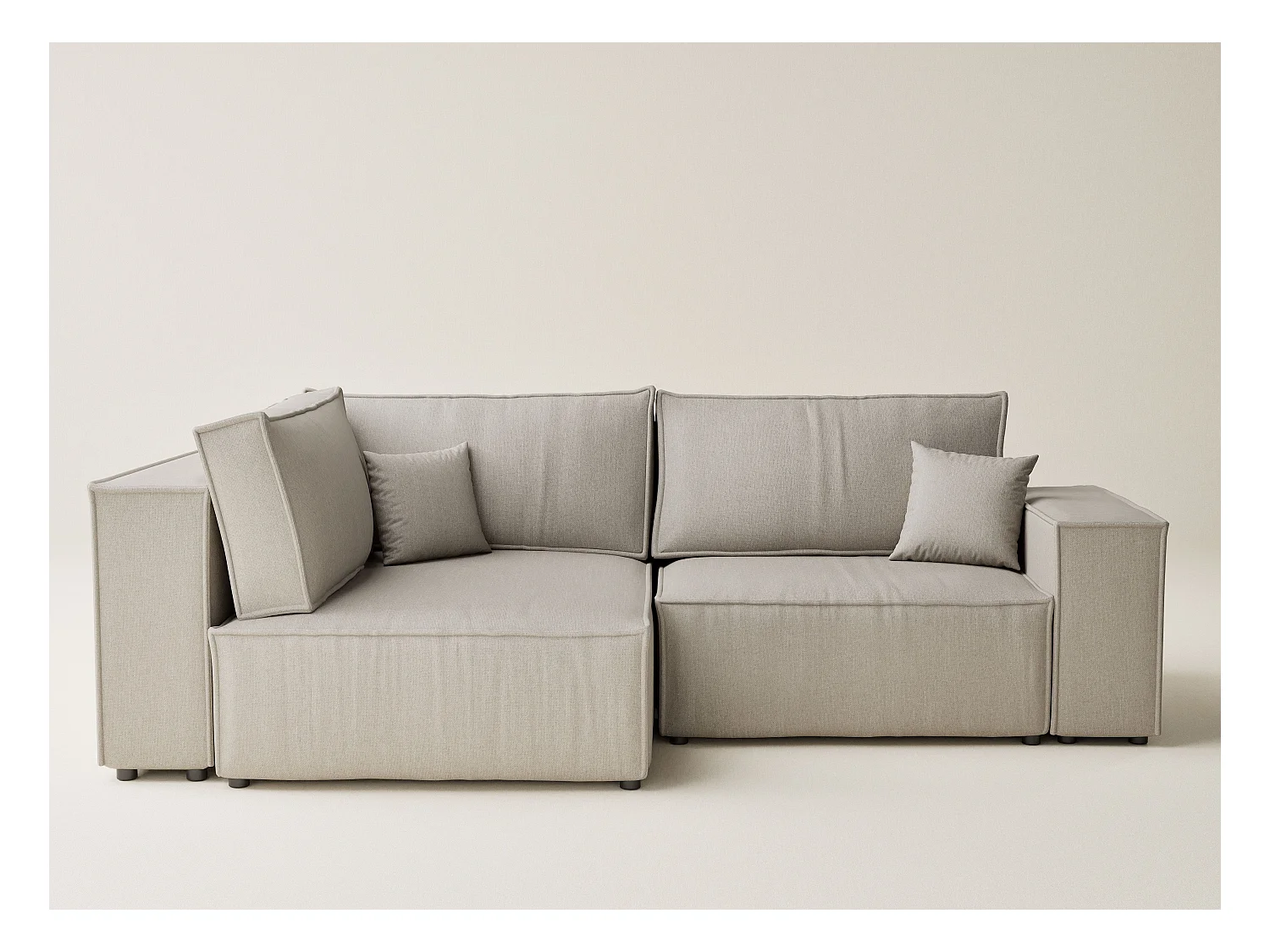 Canapé d'angle gauche avec fonction lit en tissu tressé beige TONGA