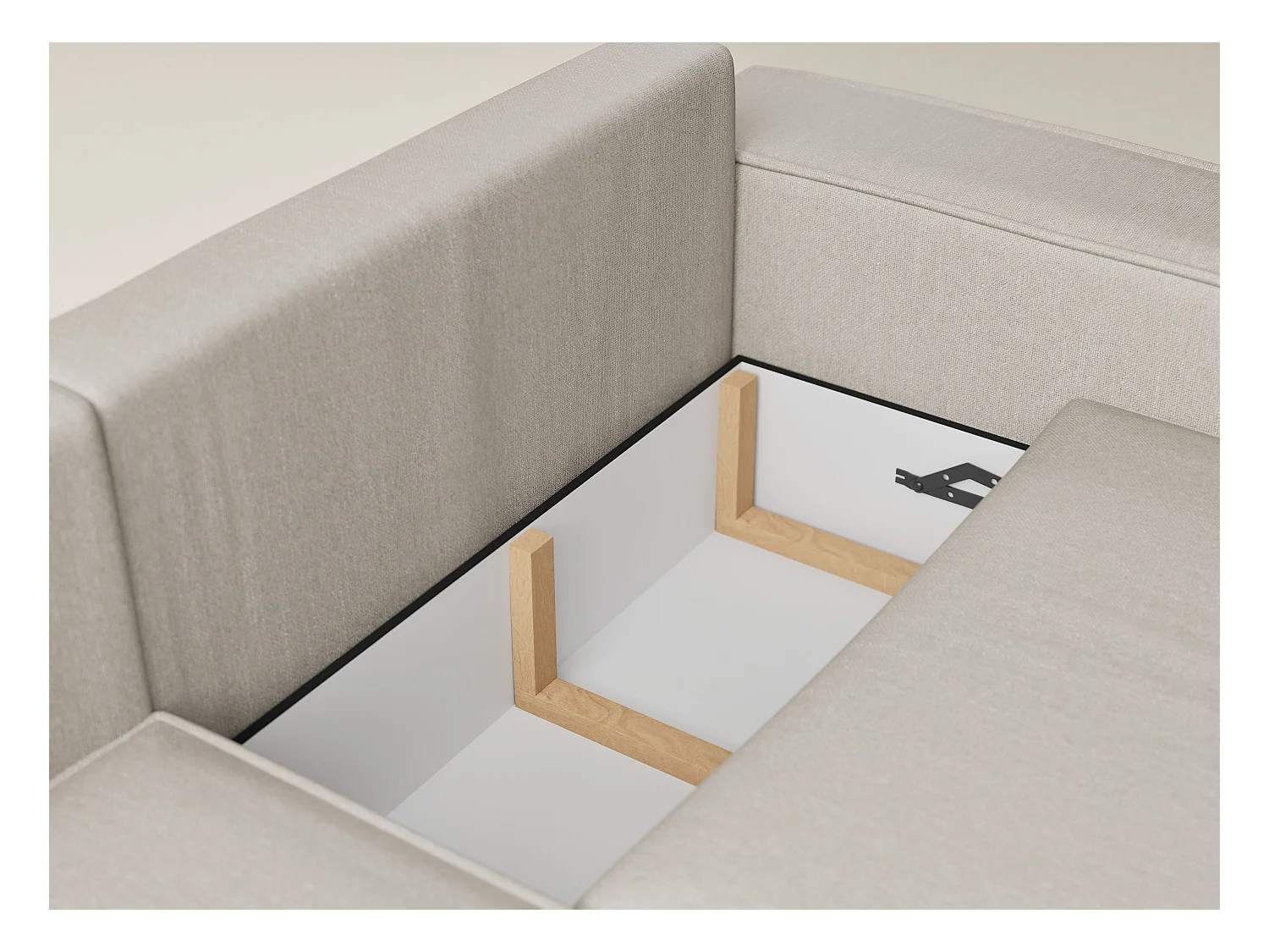 Canapé d'angle gauche avec fonction lit en tissu tressé beige TONGA