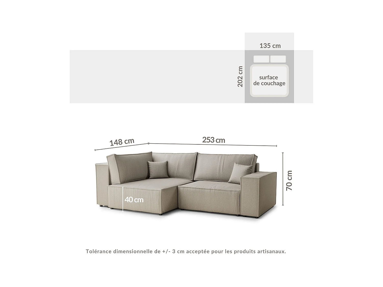 Canapé d'angle gauche avec fonction lit en tissu tressé beige TONGA