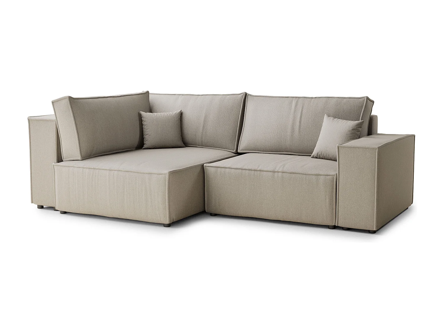 Canapé d'angle gauche avec fonction lit en tissu tressé beige TONGA