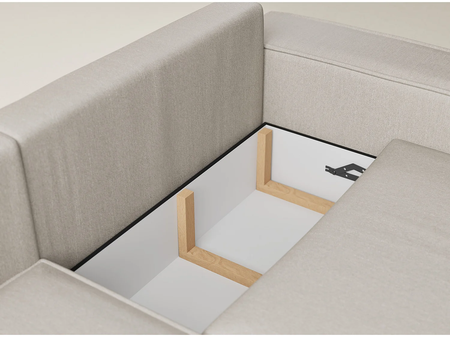 Canapé d'angle gauche avec fonction lit en tissu tressé beige TONGA