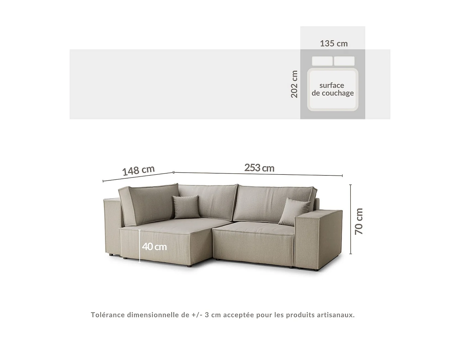 Canapé d'angle gauche avec fonction lit en tissu tressé beige TONGA