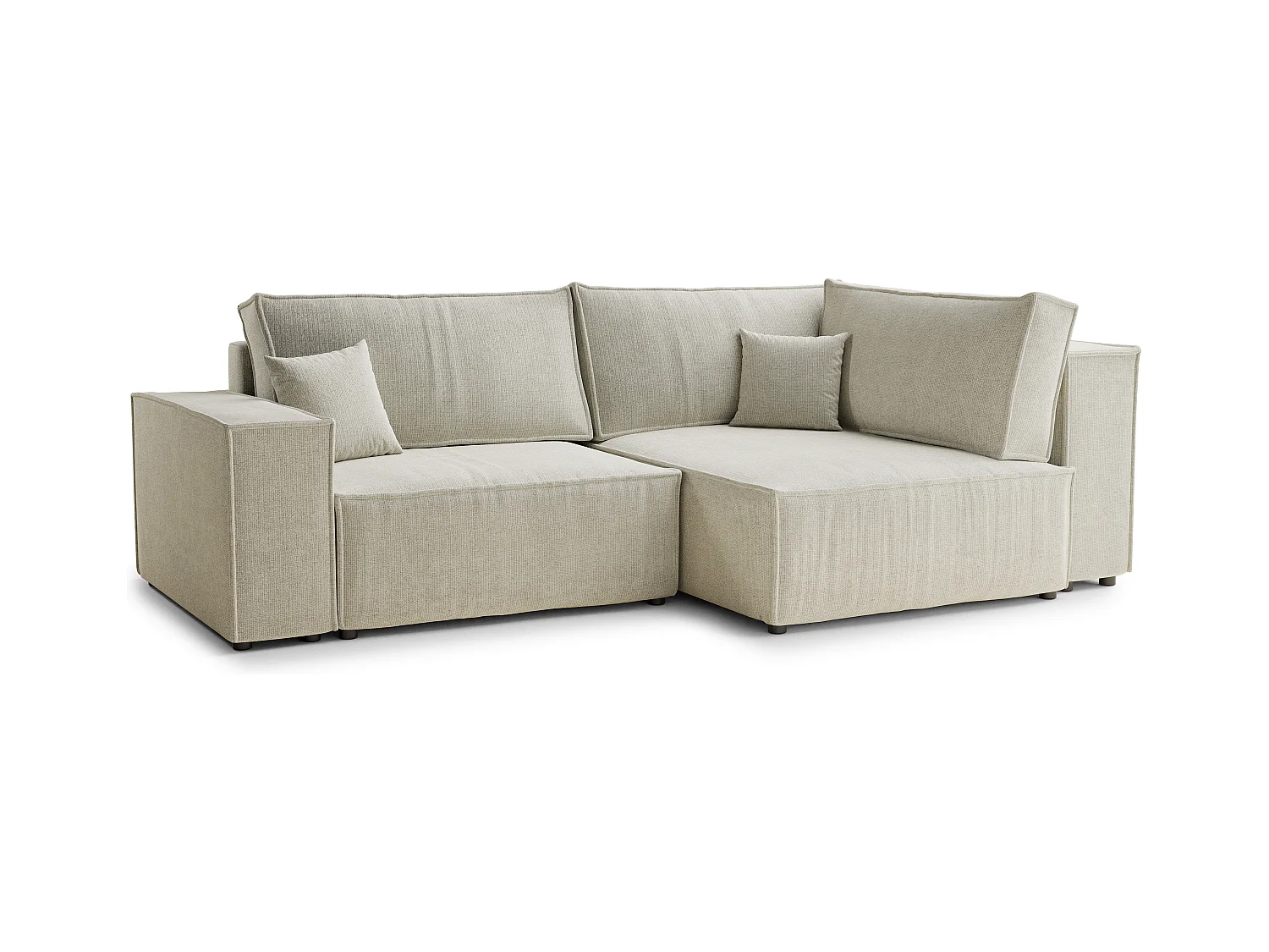 Canapé d'angle droit avec fonction lit en tissu chenille creme TONGA