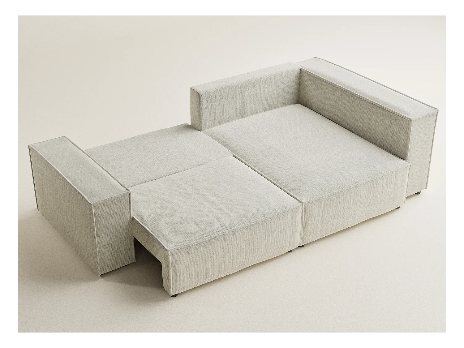 Canapé d'angle droit avec fonction lit en tissu chenille creme TONGA