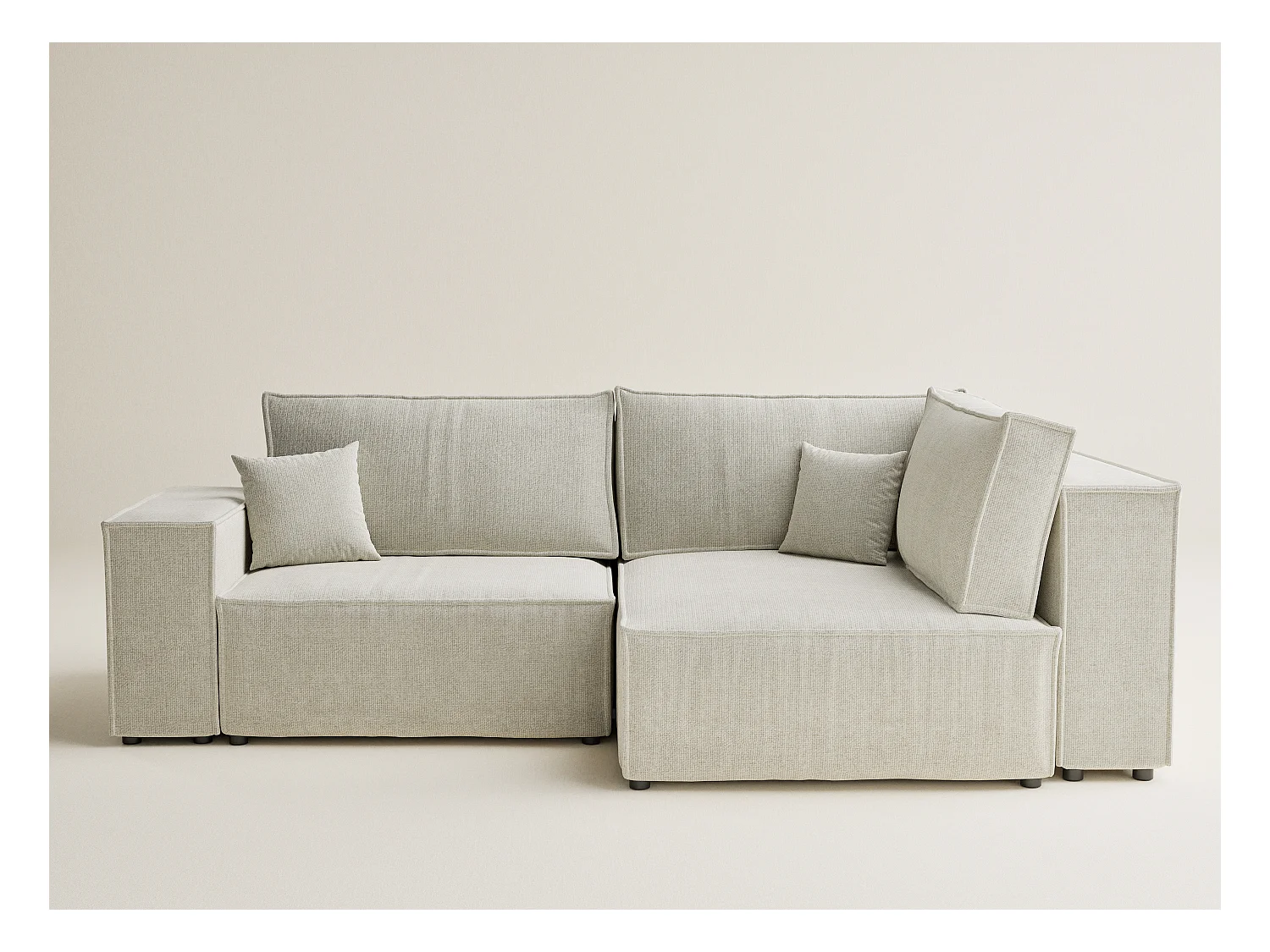 Canapé d'angle droit avec fonction lit en tissu chenille creme TONGA