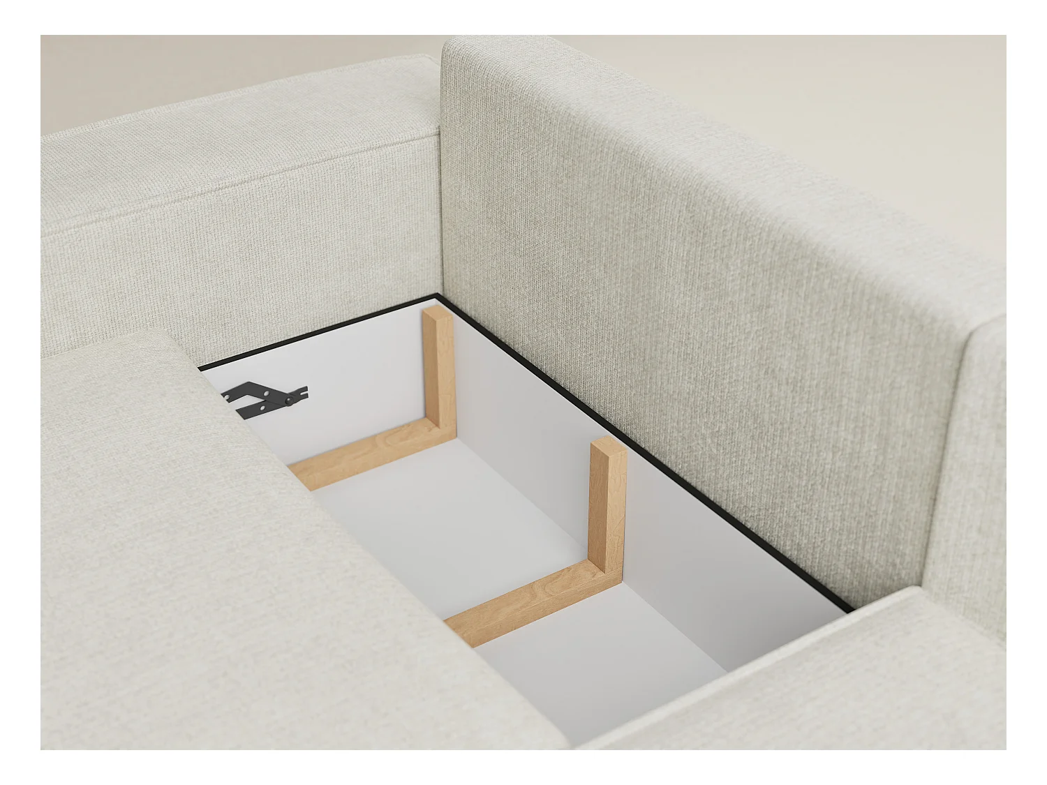 Canapé d'angle droit avec fonction lit en tissu chenille creme TONGA