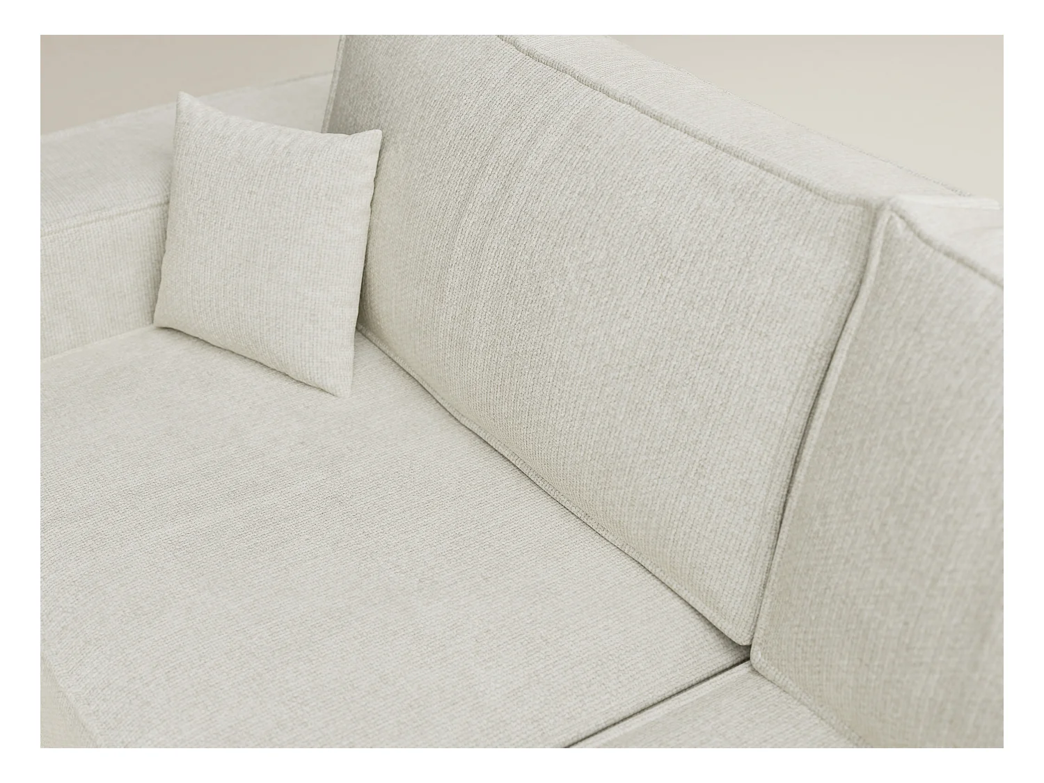 Canapé d'angle droit avec fonction lit en tissu chenille creme TONGA