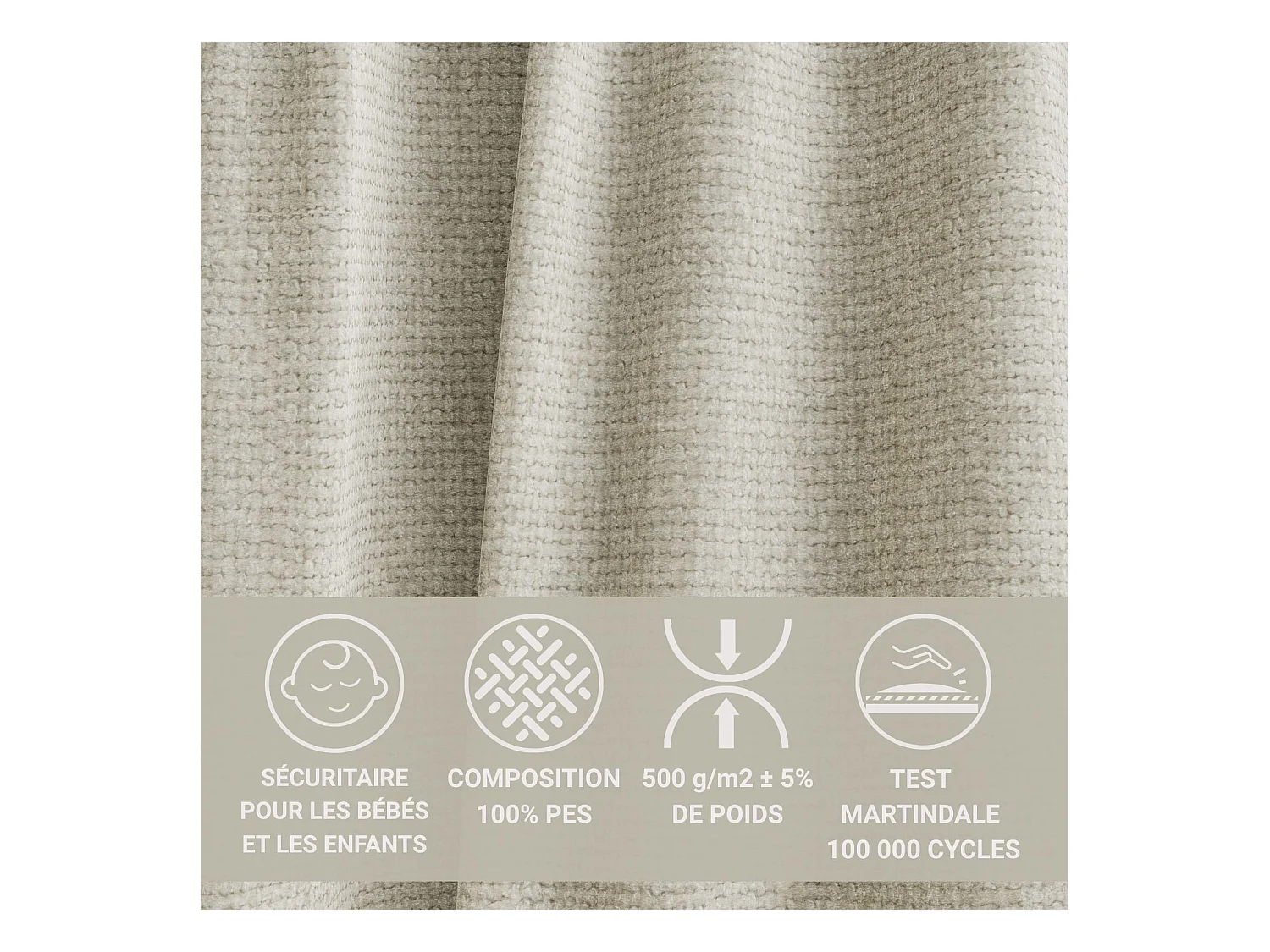 Canapé d'angle droit avec fonction lit en tissu chenille creme TONGA