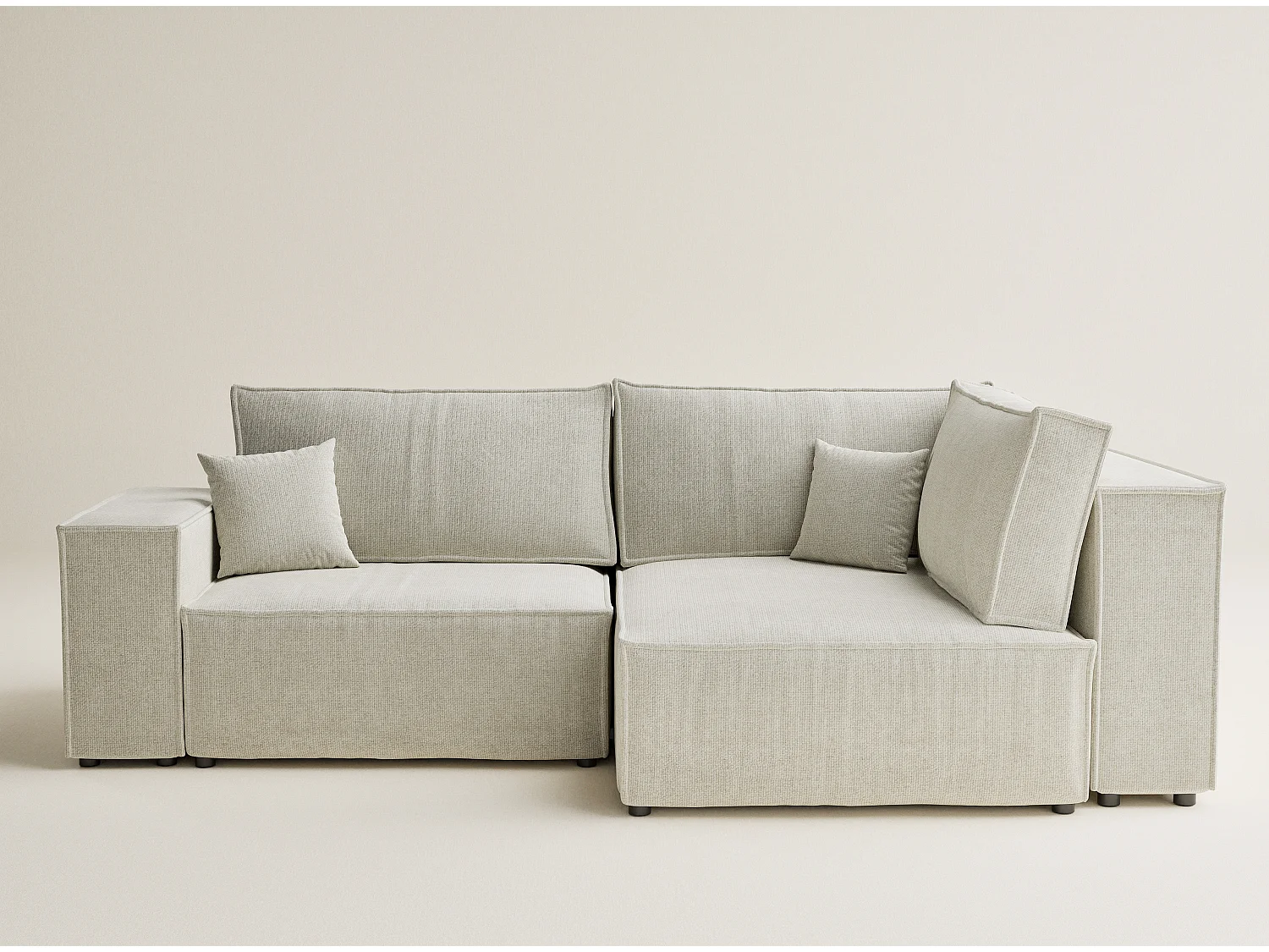 Canapé d'angle droit avec fonction lit en tissu chenille creme TONGA