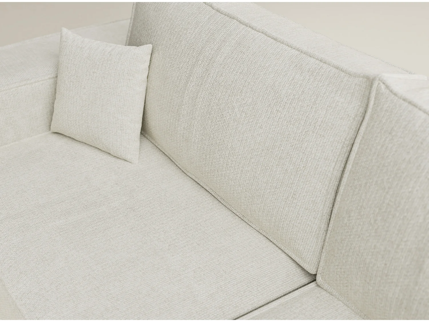 Canapé d'angle droit avec fonction lit en tissu chenille creme TONGA