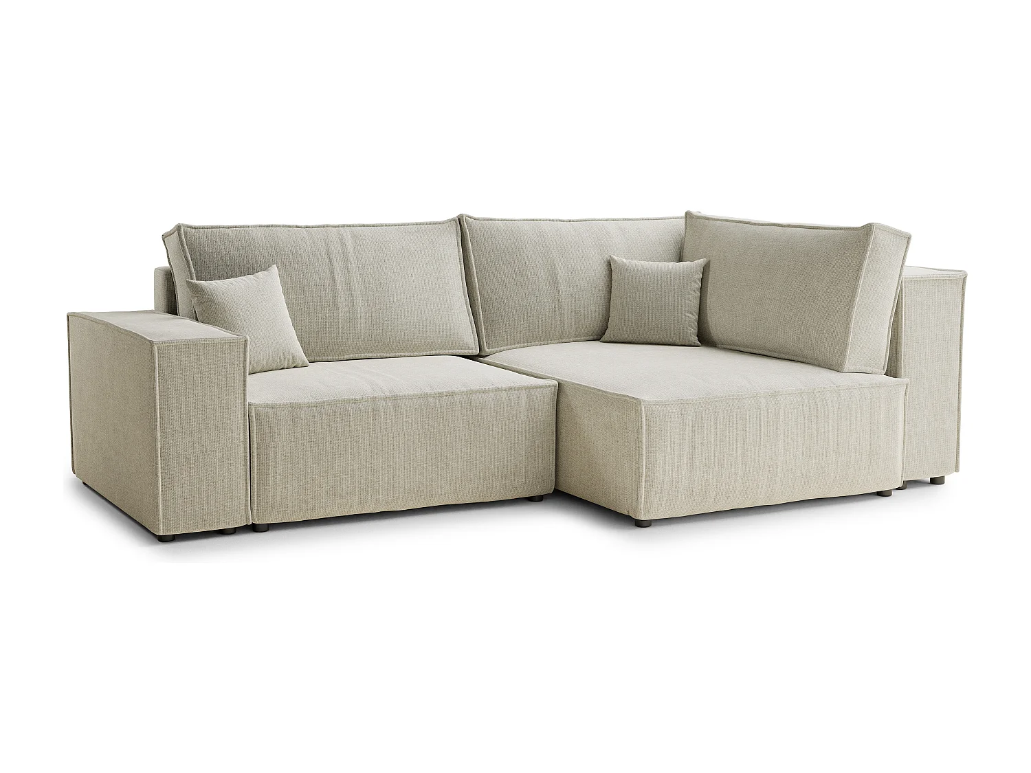 Canapé d'angle droit avec fonction lit en tissu chenille creme TONGA