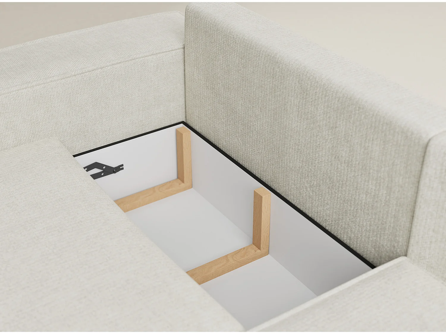 Canapé d'angle droit avec fonction lit en tissu chenille creme TONGA