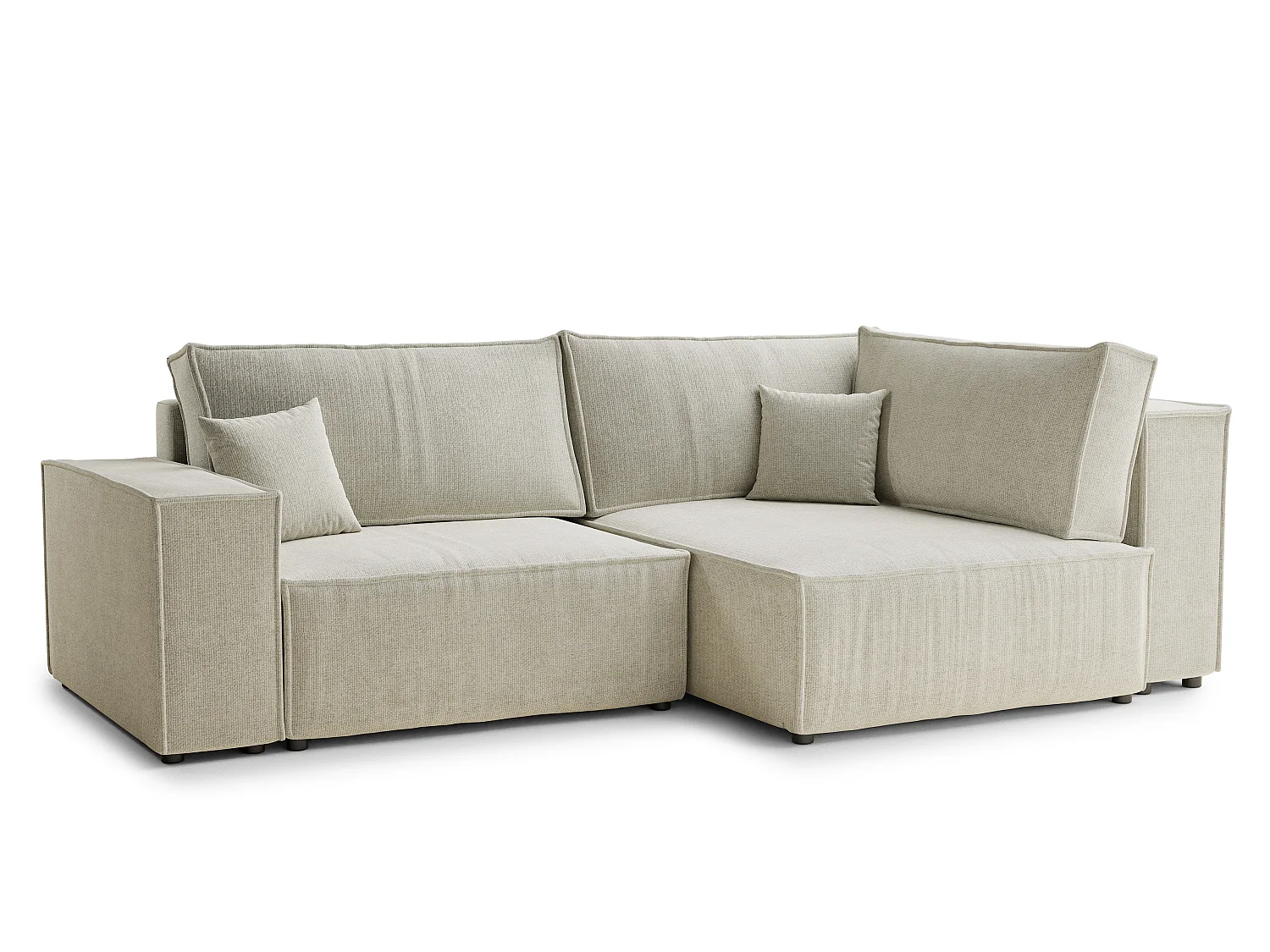 Canapé d'angle droit avec fonction lit en tissu chenille creme TONGA