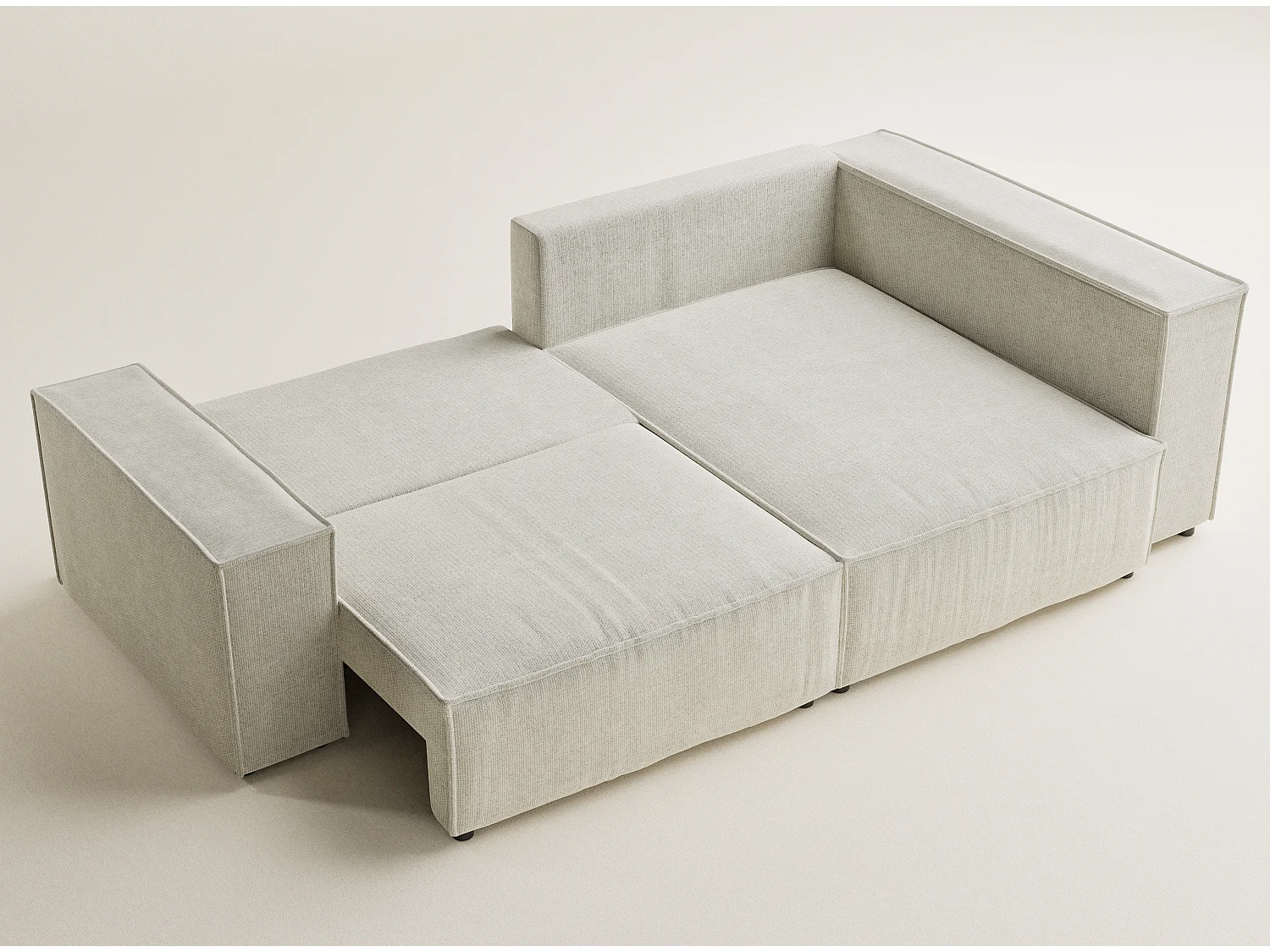 Canapé d'angle droit avec fonction lit en tissu chenille creme TONGA