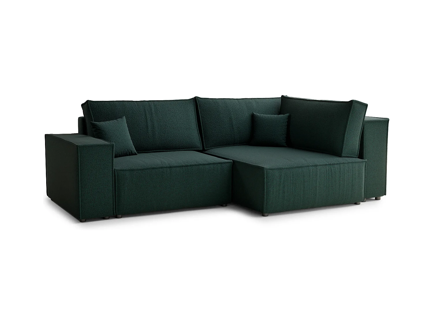 Canapé d'angle droit avec fonction lit en tissu tressé vert foncé TONGA