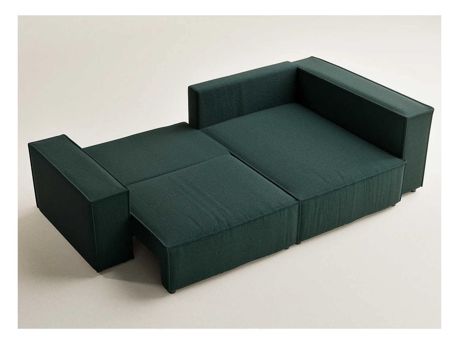 Canapé d'angle droit avec fonction lit en tissu tressé vert foncé TONGA