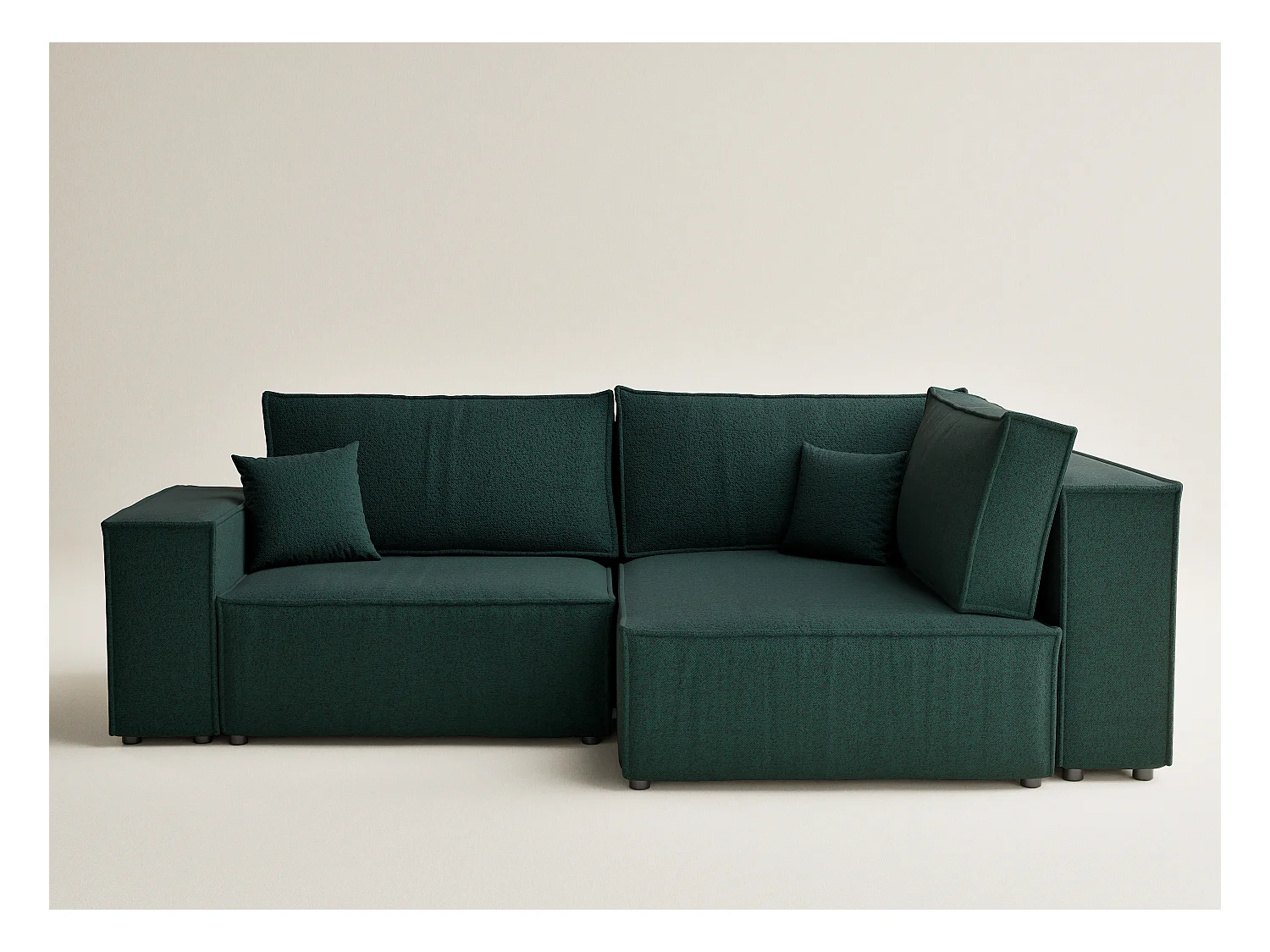 Canapé d'angle droit avec fonction lit en tissu tressé vert foncé TONGA