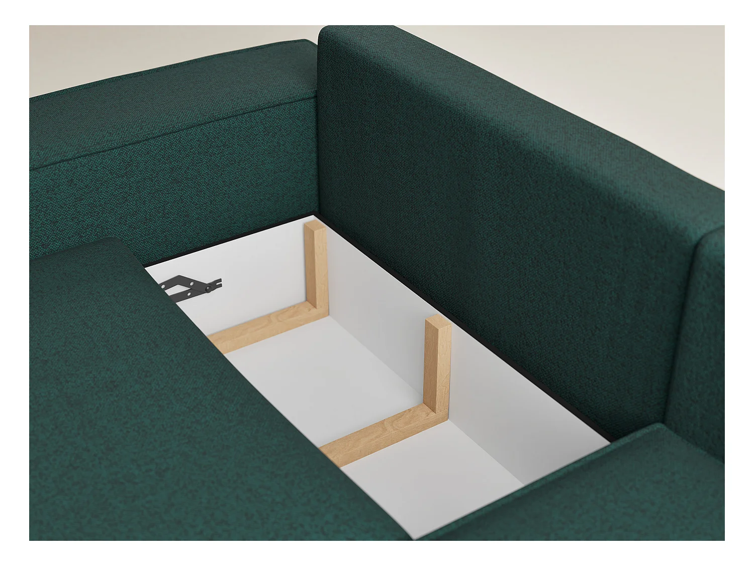 Canapé d'angle droit avec fonction lit en tissu tressé vert foncé TONGA