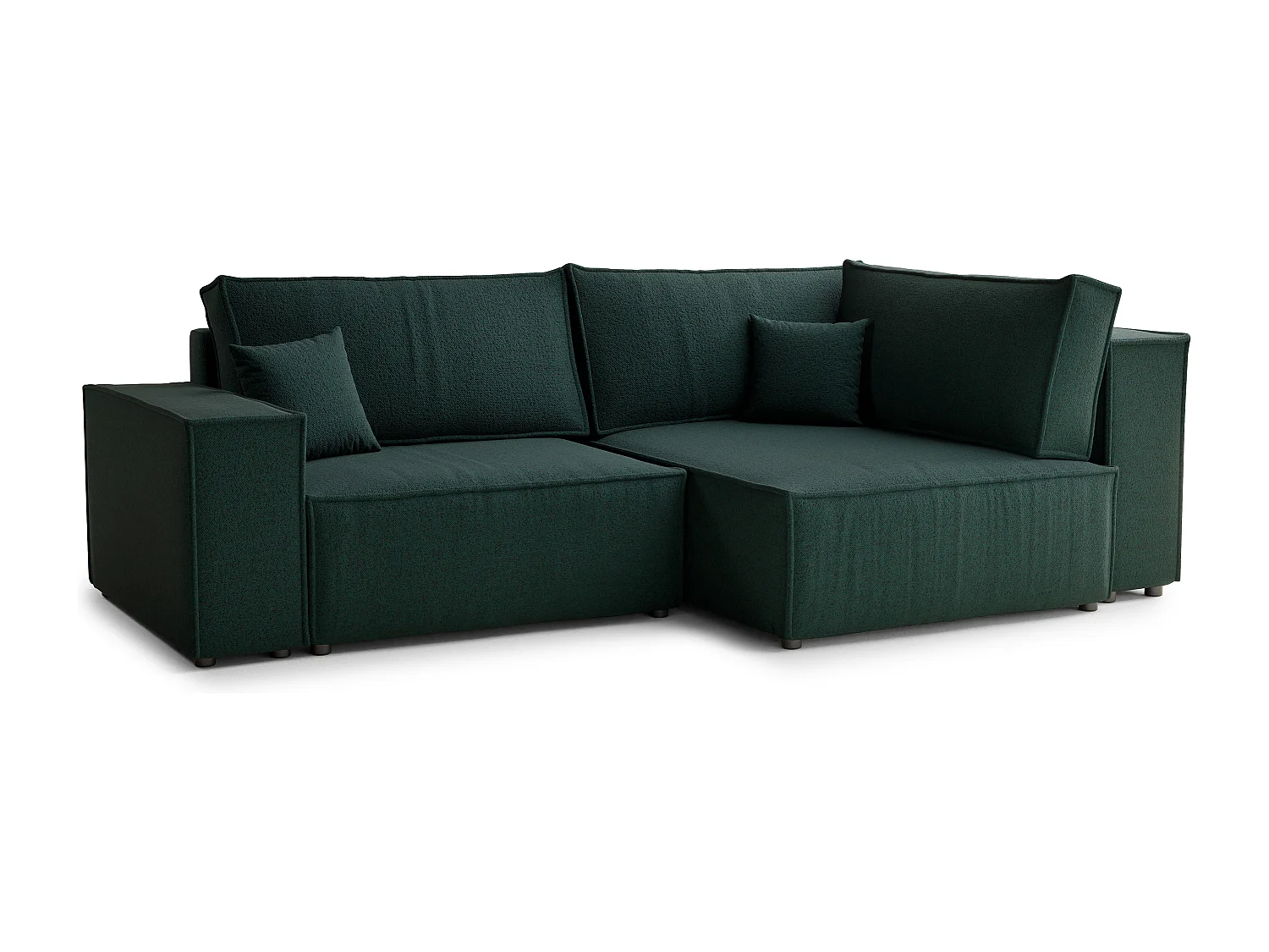 Canapé d'angle droit avec fonction lit en tissu tressé vert foncé TONGA