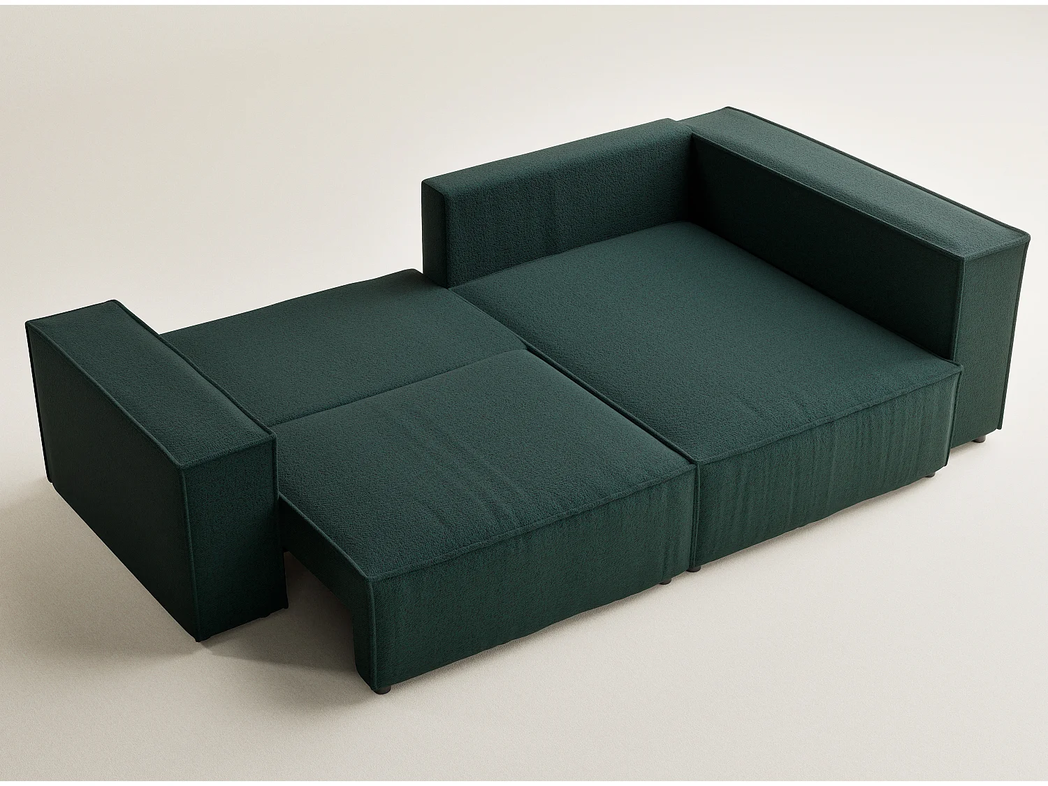 Canapé d'angle droit avec fonction lit en tissu tressé vert foncé TONGA