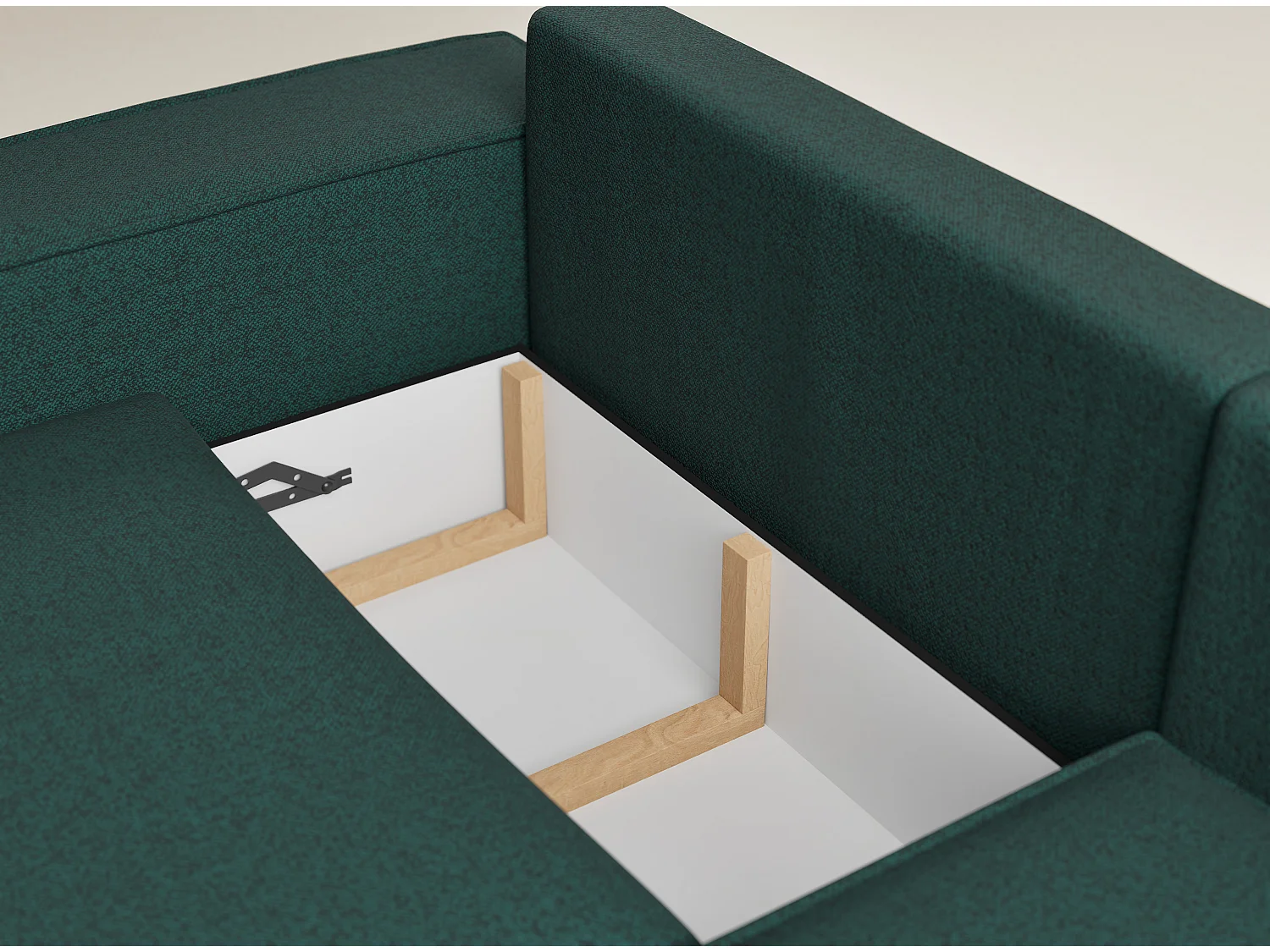 Canapé d'angle droit avec fonction lit en tissu tressé vert foncé TONGA