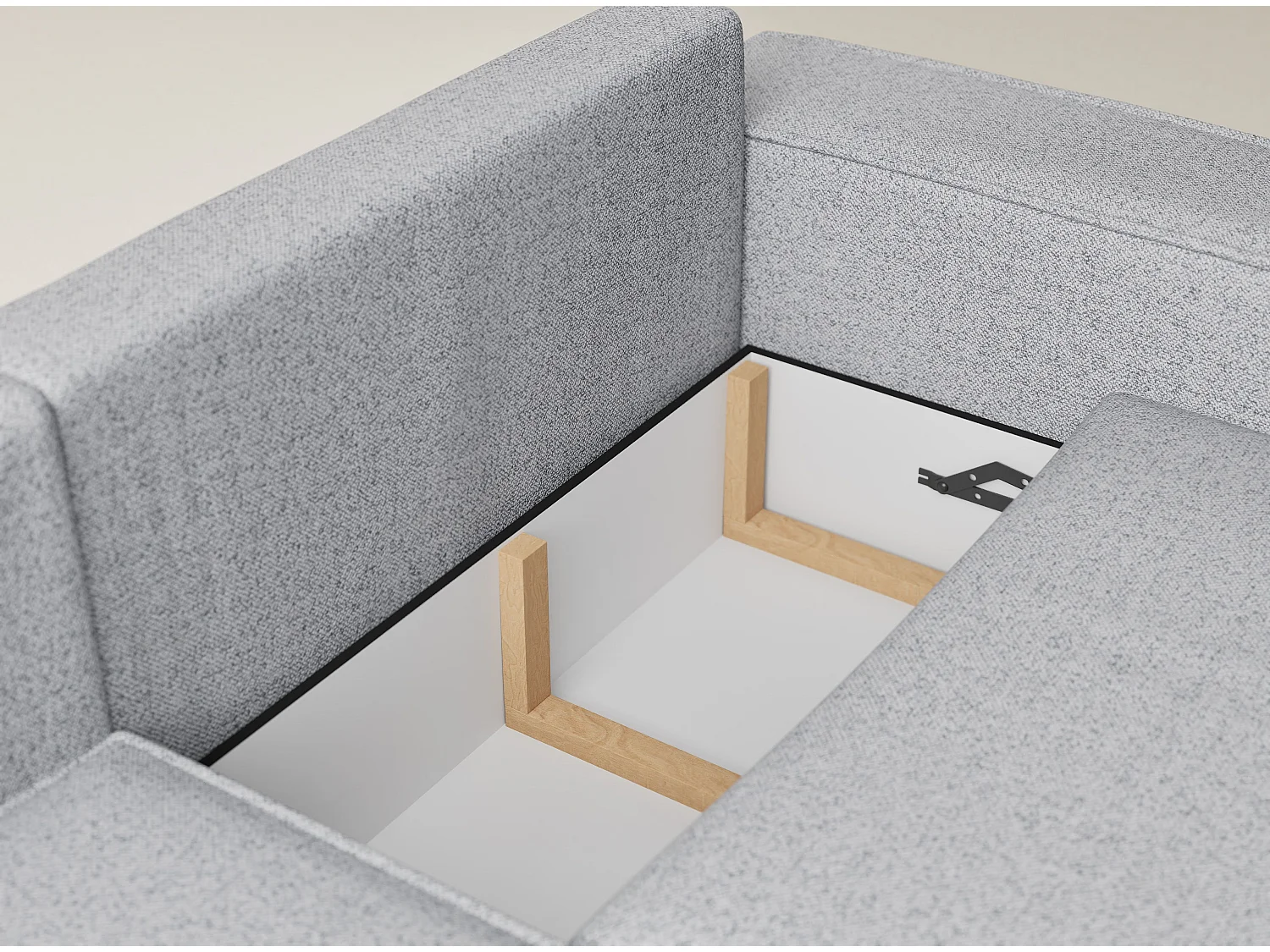 Canapé d'angle gauche avec fonction lit en tissu tressé gris clair TONGA