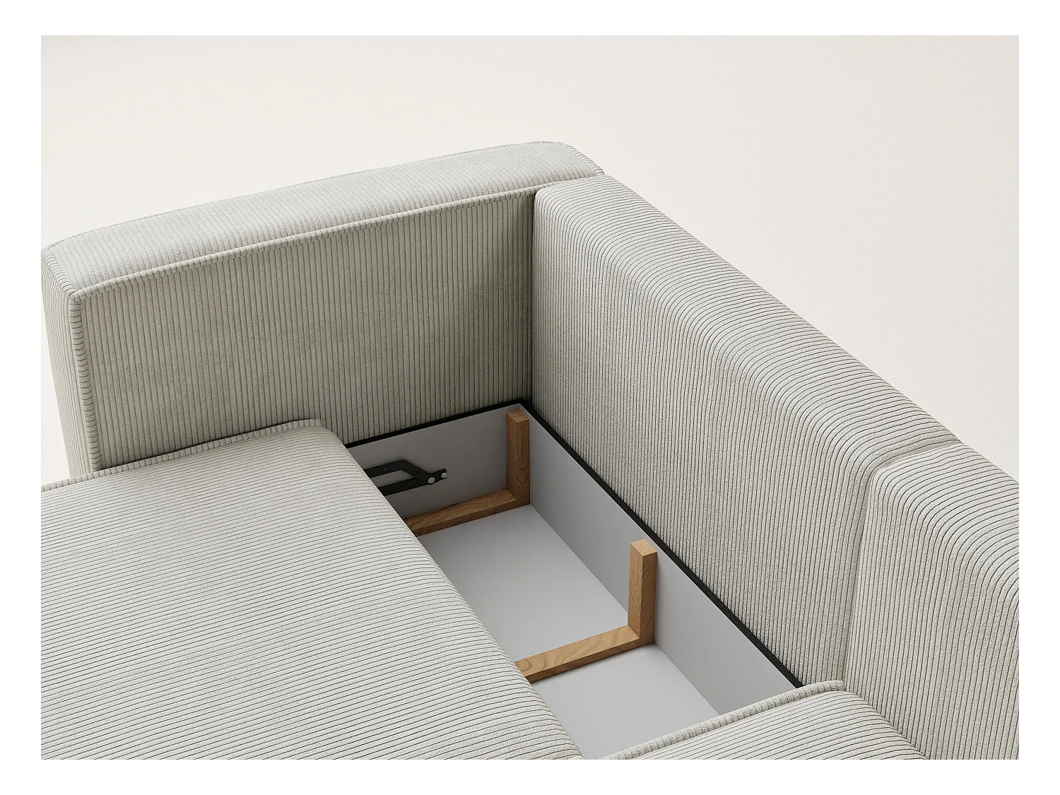 Canapé d'angle droit avec fonction lit en velours creme VELTO