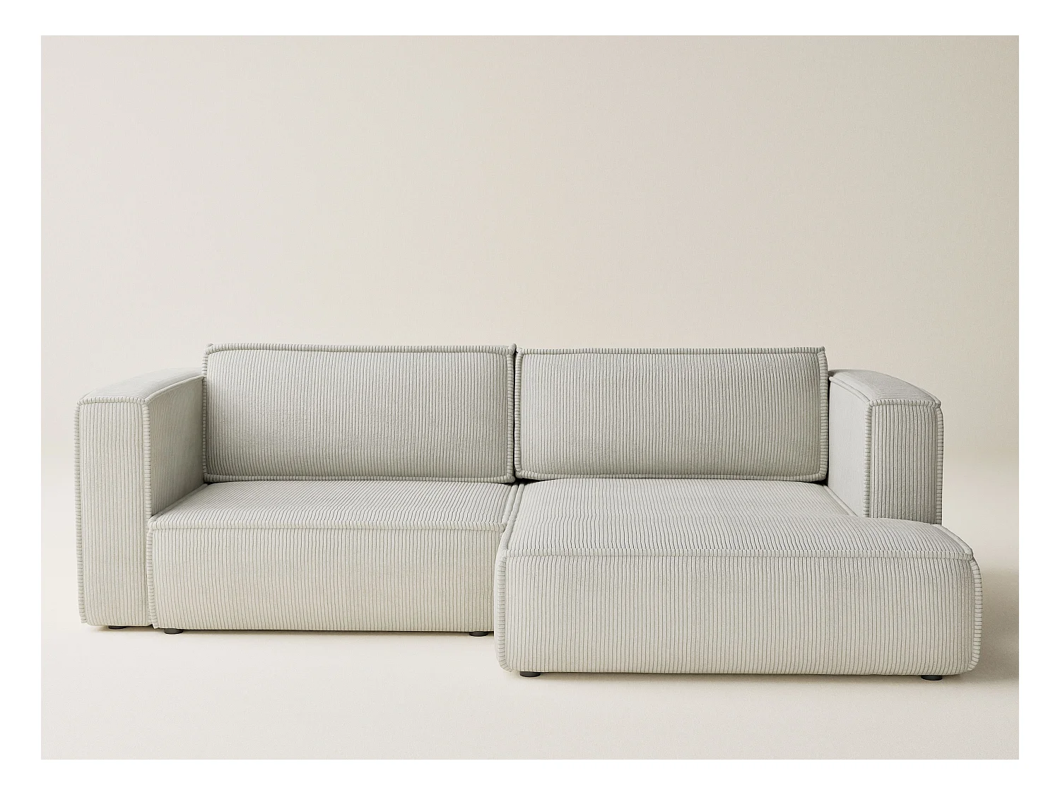 Canapé d'angle droit avec fonction lit en velours creme VELTO