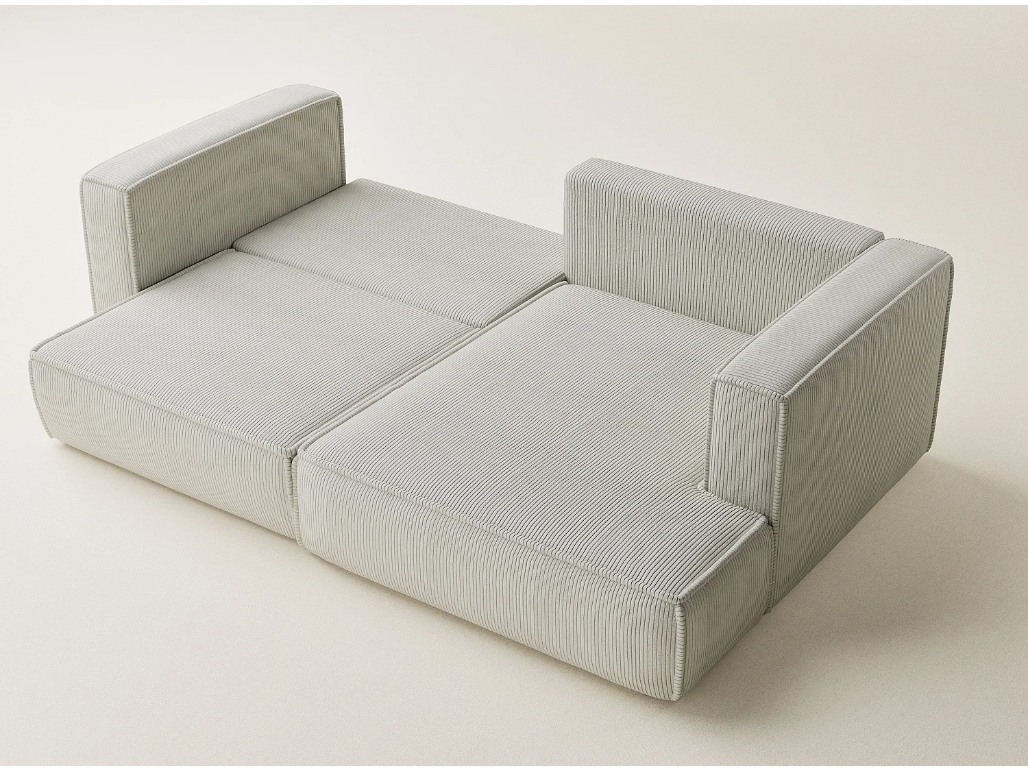 Canapé d'angle droit avec fonction lit en velours creme VELTO