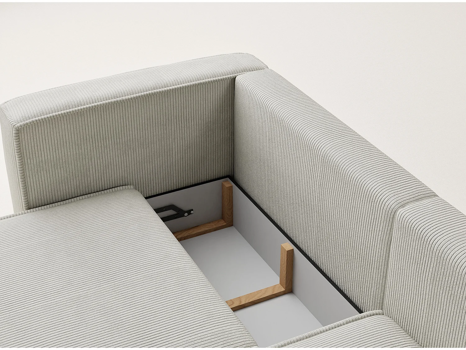 Canapé d'angle droit avec fonction lit en velours creme VELTO