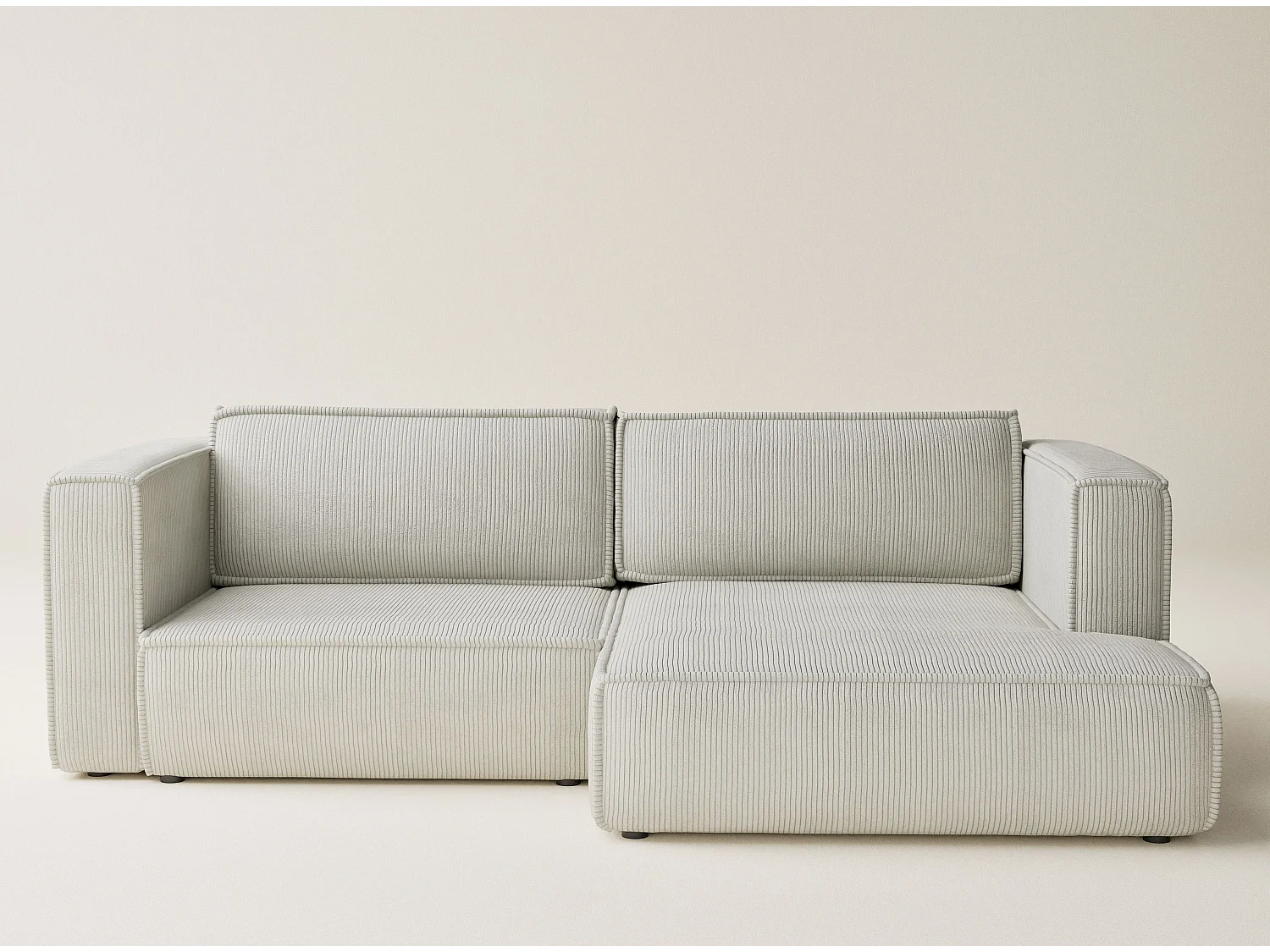 Canapé d'angle droit avec fonction lit en velours creme VELTO