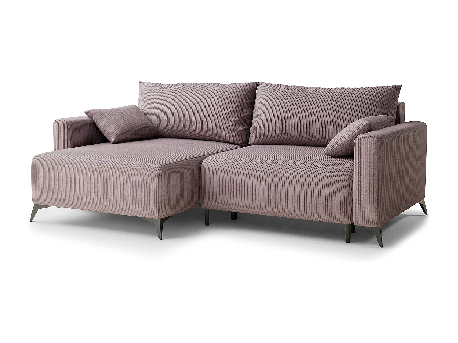 Canapé d'angle gauche avec fonction lit en velours violet LEON