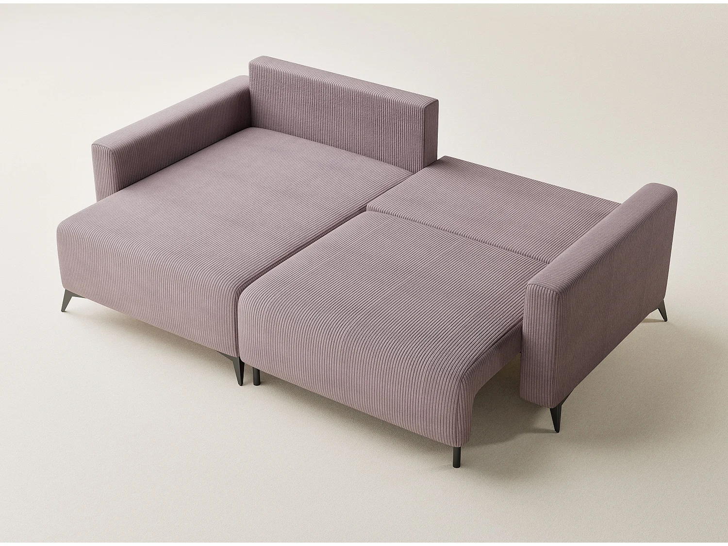 Canapé d'angle gauche avec fonction lit en velours violet LEON