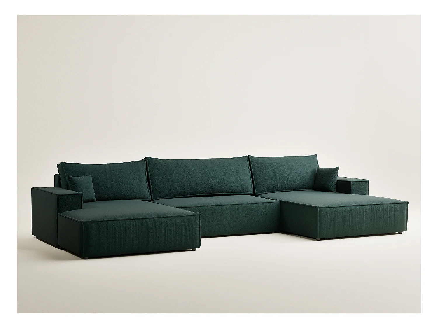 Canapé d'angle panoramique avec fonction lit en tissu tressé vert foncé KYOTO