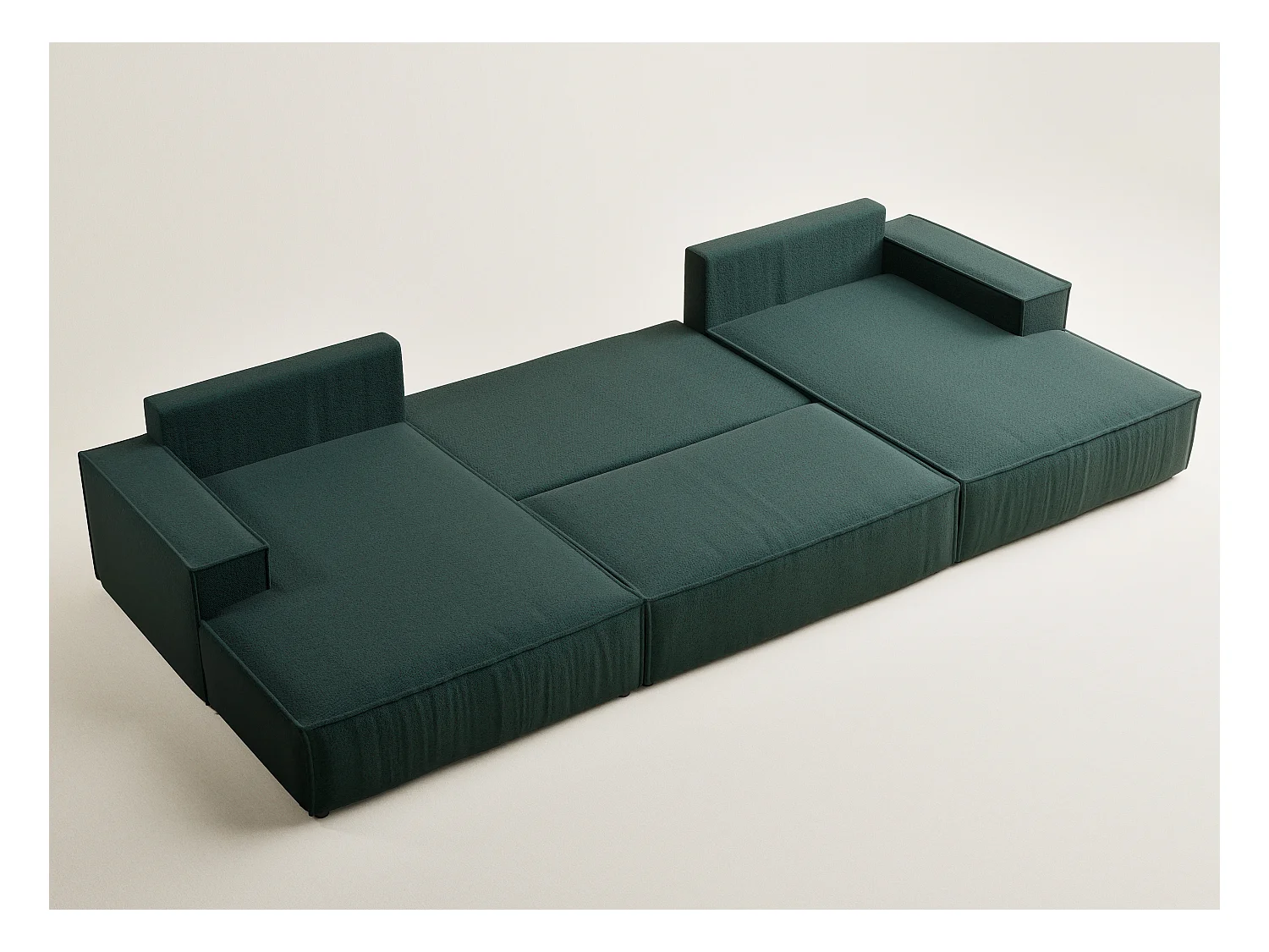Canapé d'angle panoramique avec fonction lit en tissu tressé vert foncé KYOTO