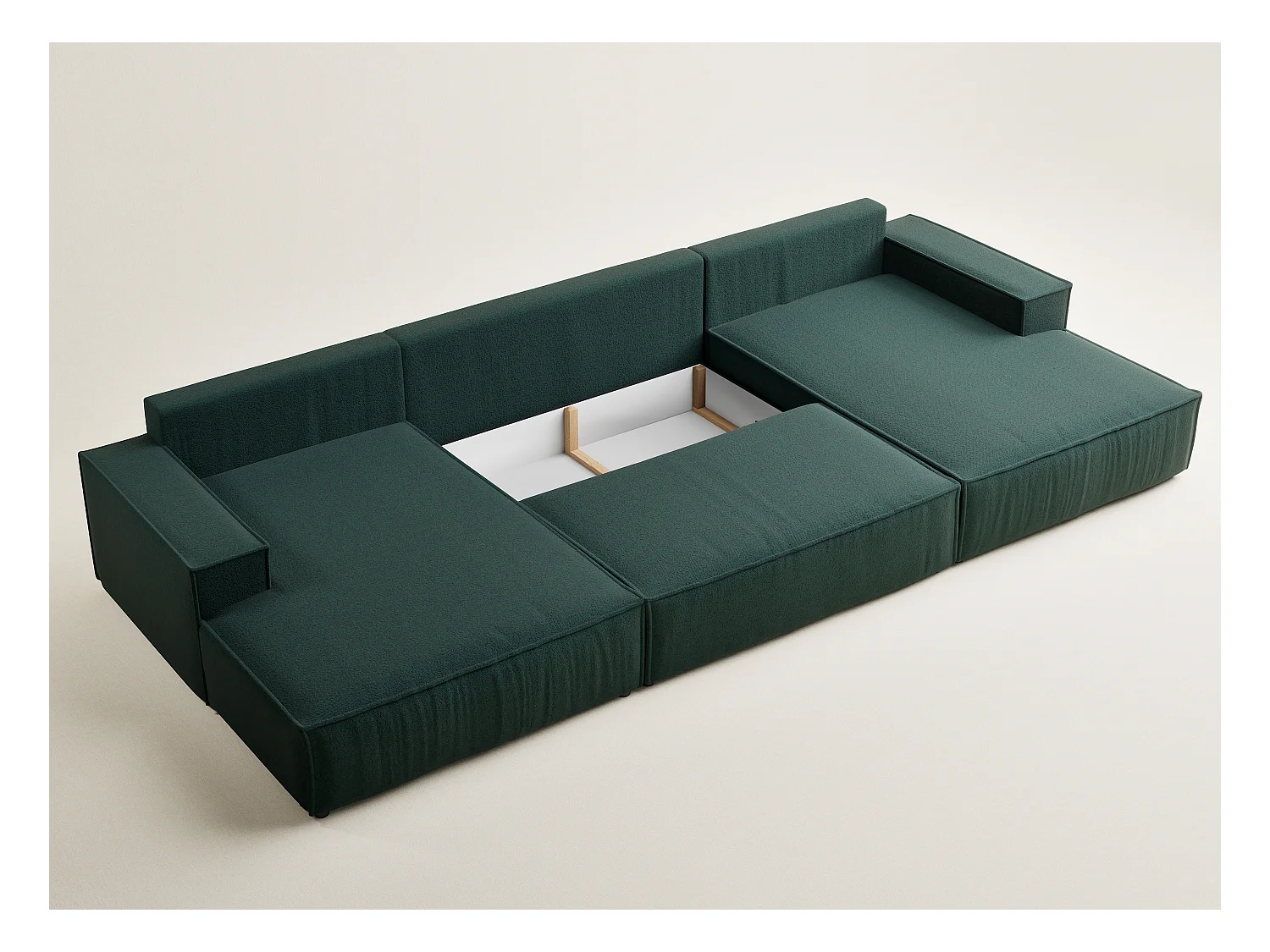 Canapé d'angle panoramique avec fonction lit en tissu tressé vert foncé KYOTO