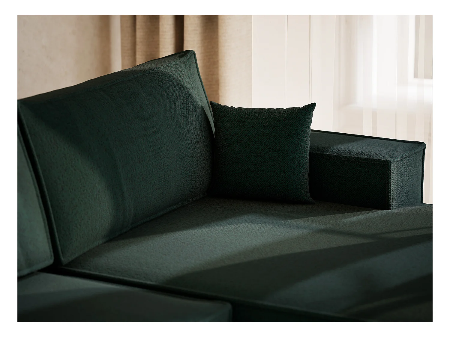 Canapé d'angle panoramique avec fonction lit en tissu tressé vert foncé KYOTO