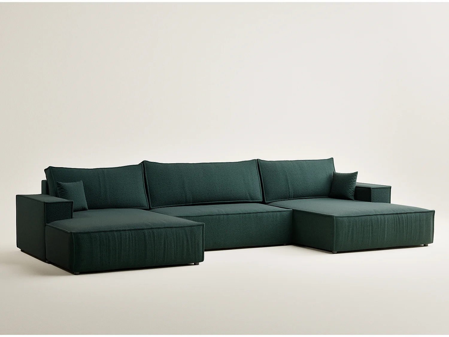 Canapé d'angle panoramique avec fonction lit en tissu tressé vert foncé KYOTO