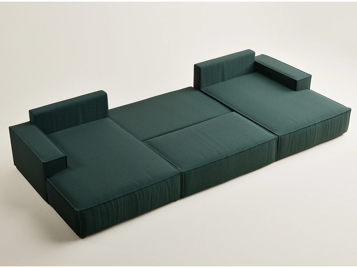 Canapé d'angle panoramique avec fonction lit en tissu tressé vert foncé KYOTO