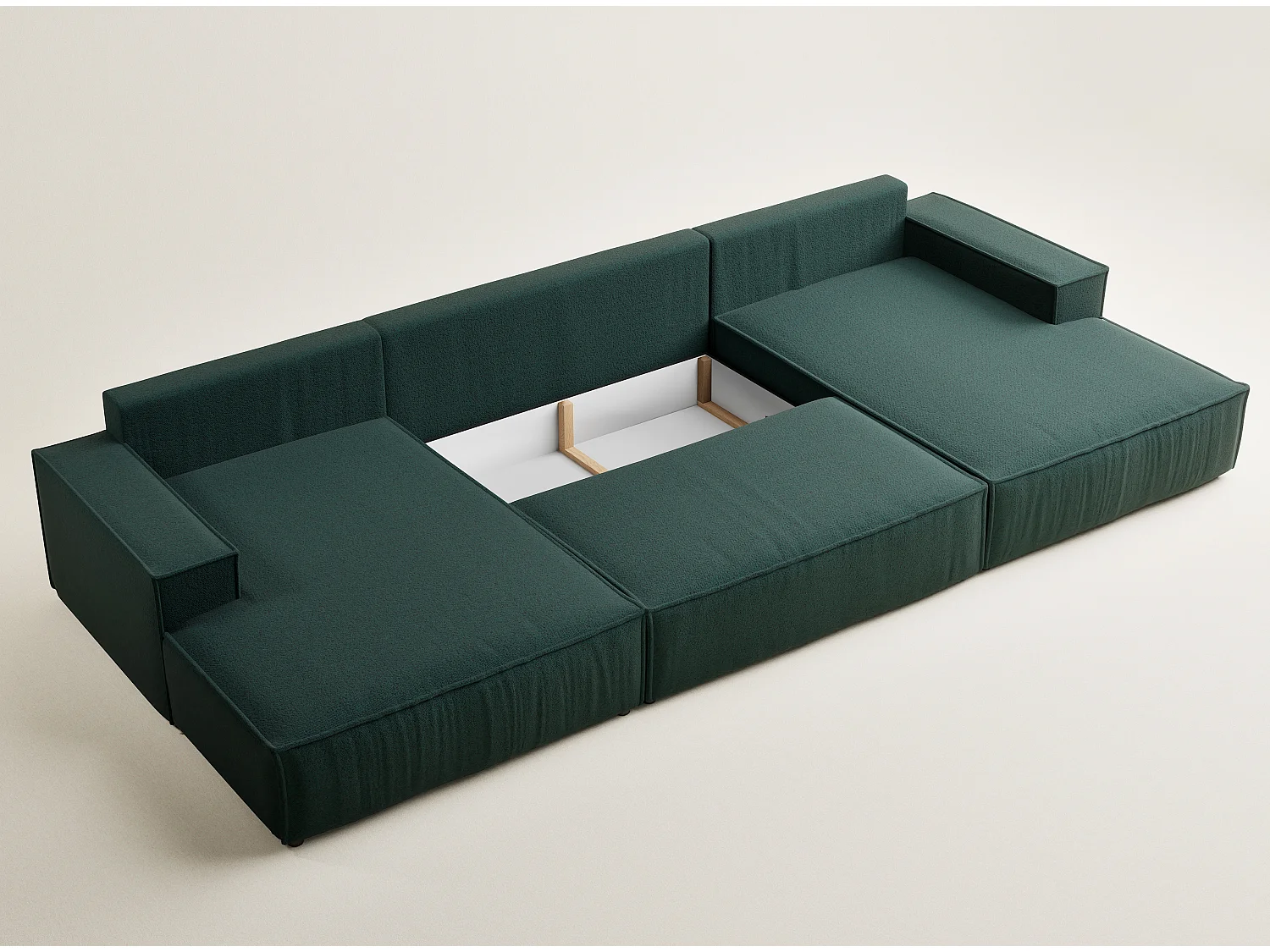Canapé d'angle panoramique avec fonction lit en tissu tressé vert foncé KYOTO