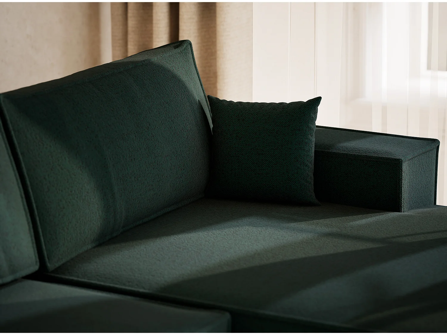 Canapé d'angle panoramique avec fonction lit en tissu tressé vert foncé KYOTO