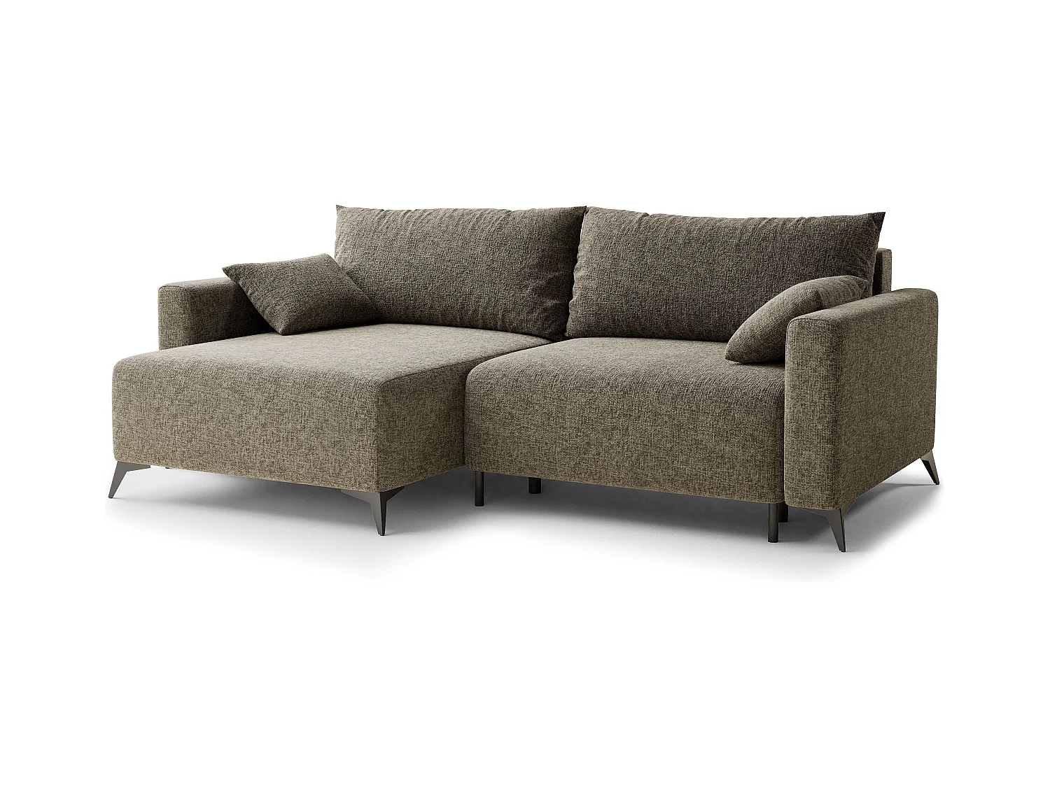 Canapé d'angle gauche avec fonction lit en tissu chenille taupe LEON